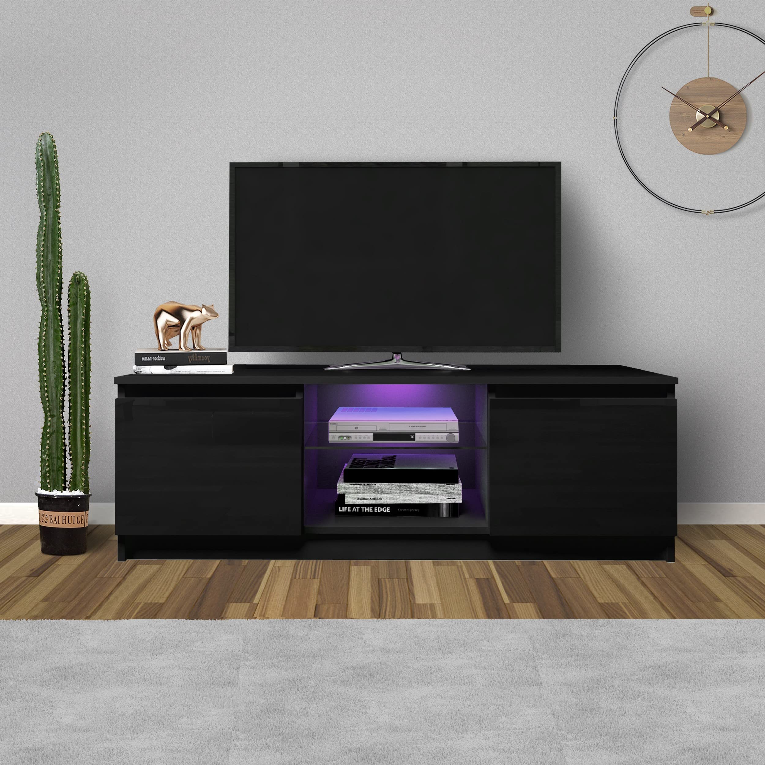 Modern LED TV Stand with Storage Drawers & Built-in Lights - Entertainment Center TV Cabinet for Living Room | OOTDxvv Black Media Console - Perfect for Home Theater Setup & Living Room Organization