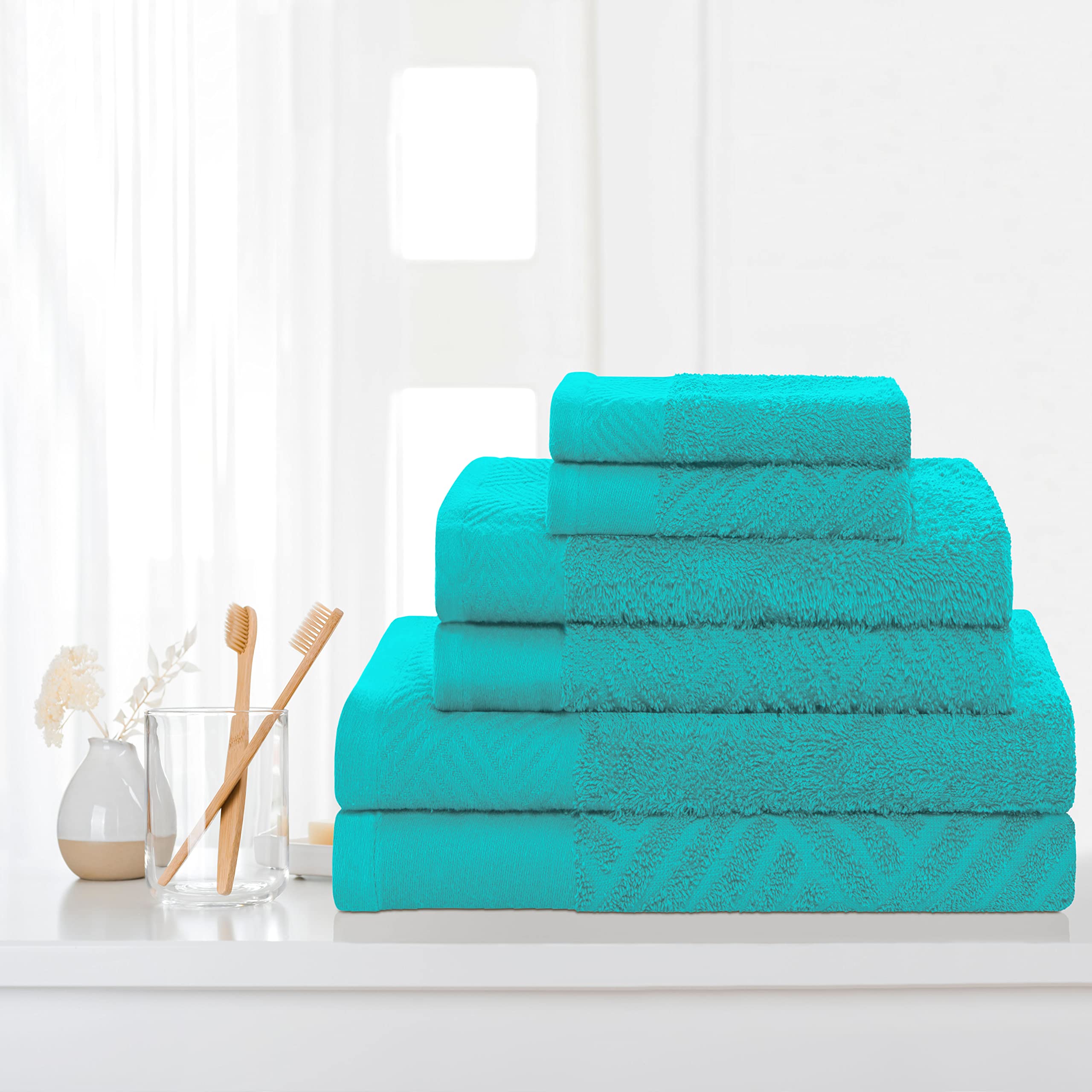 Luxury Egyptian Cotton Towels Set - 6-Piece Hotel Quality Bath, Face & Hand Towels - Ultra Soft, Breathable Basket Weave Jacquard - Perfect for Spa, Bathroom & Guest Use