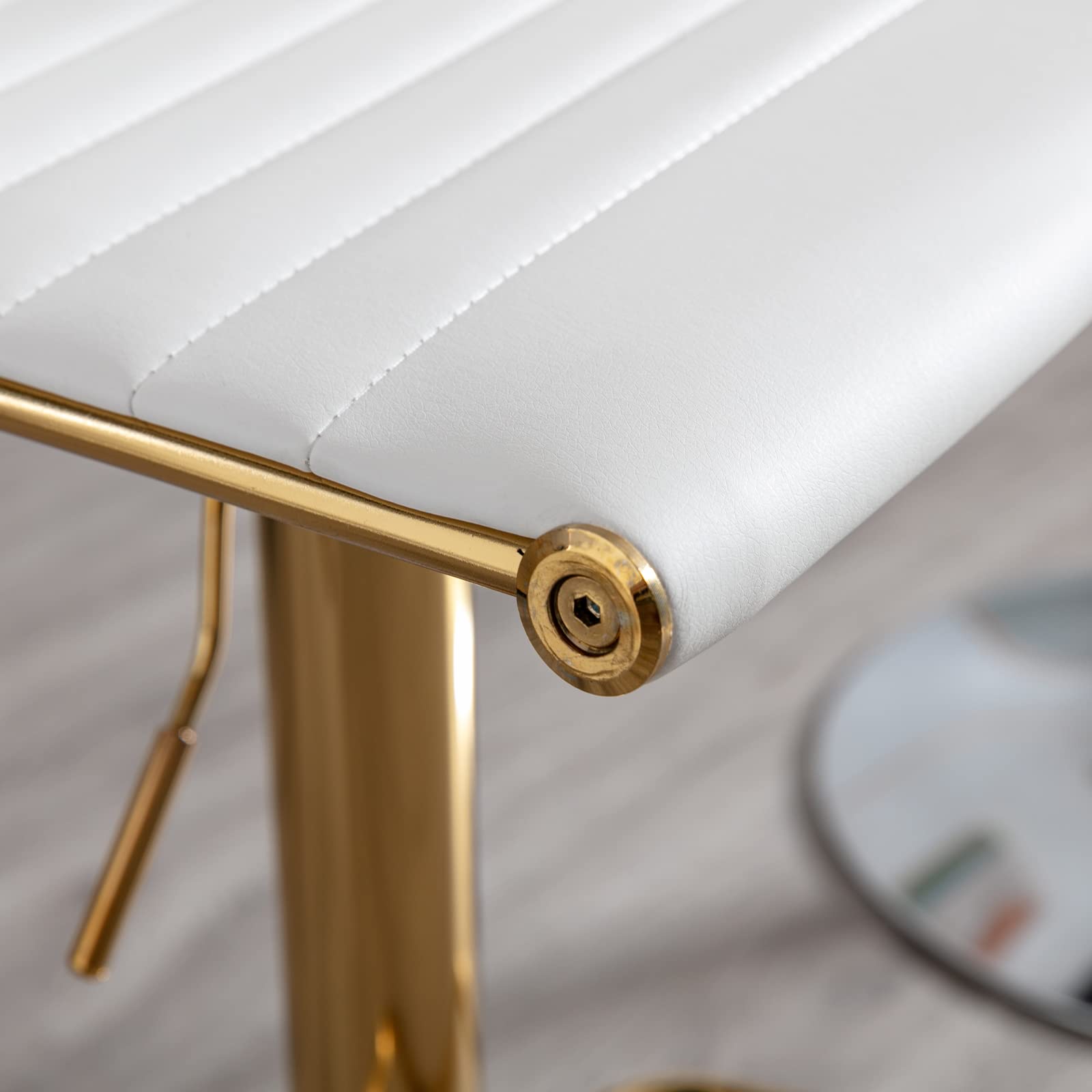 Premium White Bar Stools Set of 2 - Adjustable Counter Height Barstools with Faux Leather Upholstery & Sturdy Gold Base - Perfect for Kitchen Island, Breakfast Bar & Home Bar Decor (Modern Dining Furniture, 2-Pack)