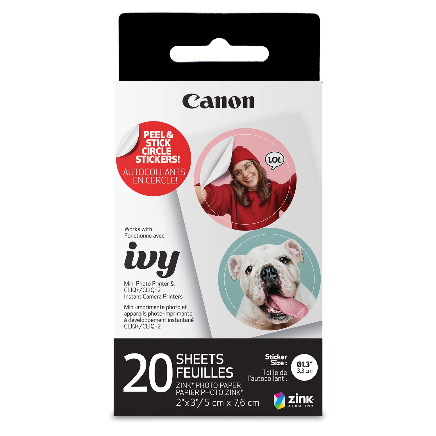 Canon Ivy 2 Mini Photo Printer - Wireless Portable Printer for iOS & Android | Print Sticky-Back Photos & Zink Stickers | Includes 20 Pre-Cut Circle Stickers & 50 Sheets Photo Paper | Perfect for Scrapbooking, Travel Memories & Instant Photo Sharing