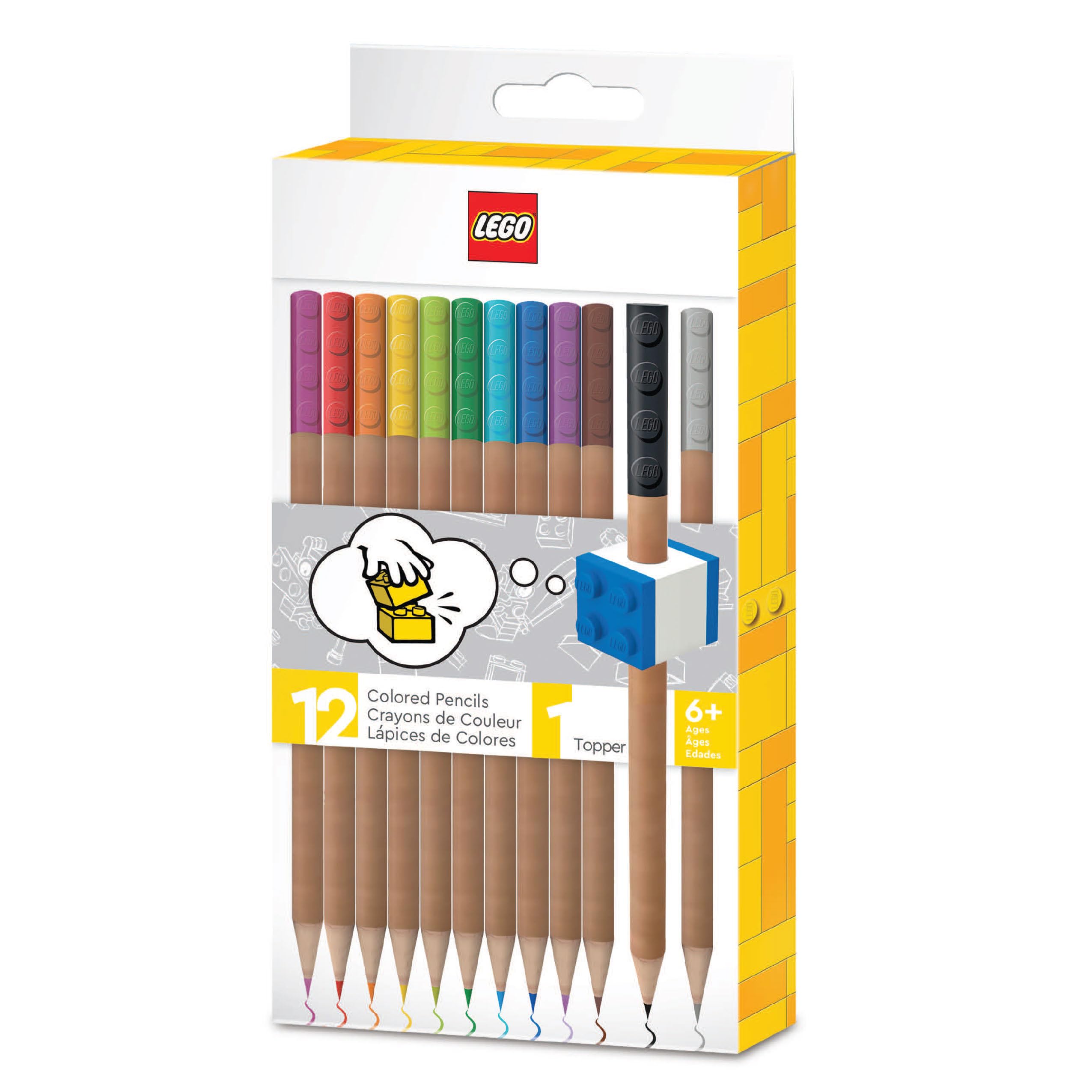 IQ LEGO 12-Pack Colored Pencils with Fun Pencil Toppers (52064) - Premium Art Supplies for Kids Ages 6+ - Perfect for School, Drawing, Coloring Books & Creative Play