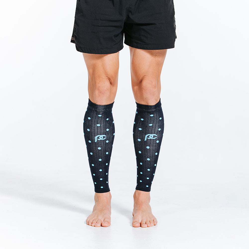Compression Calf Sleeves with Navy Dots - Breathable Support for Running, Cycling & Recovery - Perfect for Athletes & Active Lifestyles