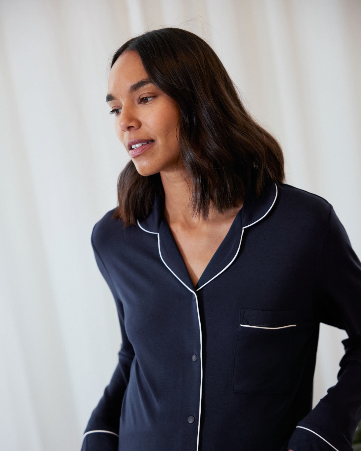 Soft & Breathable Maternity TENCEL™ Modal Long Sleeve Button Up Pajama Set - Navy Blue | Comfortable Sleepwear for Pregnant Women | Perfect for Nighttime Relaxation & Nursing