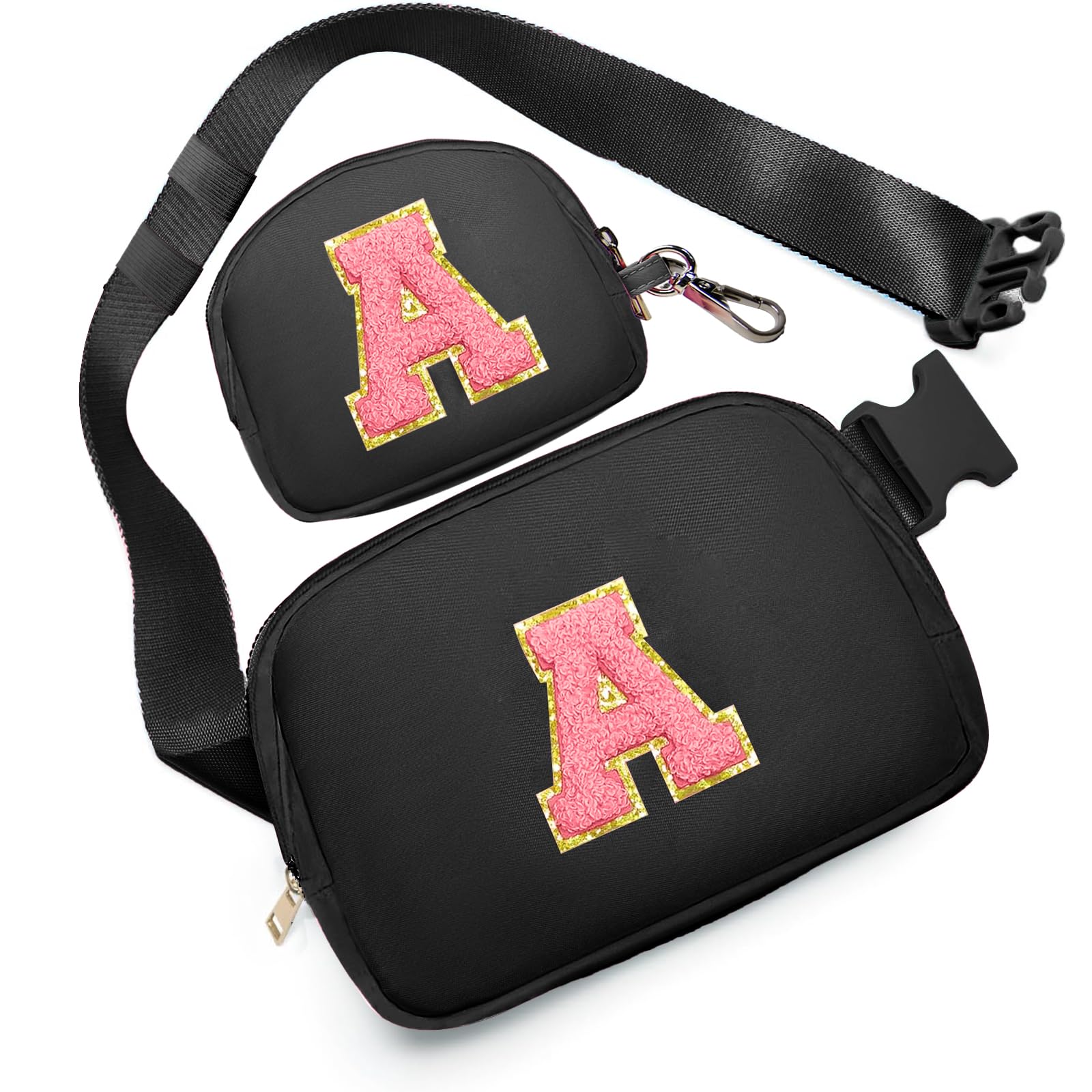 Personalized Initial Letter Crossbody Bag for Girls Ages 4-13 | Cute Fanny Pack with Custom Patch | Birthday Gift for Women, Teens & Kids (A, Black) | Perfect for School, Travel & Everyday Use