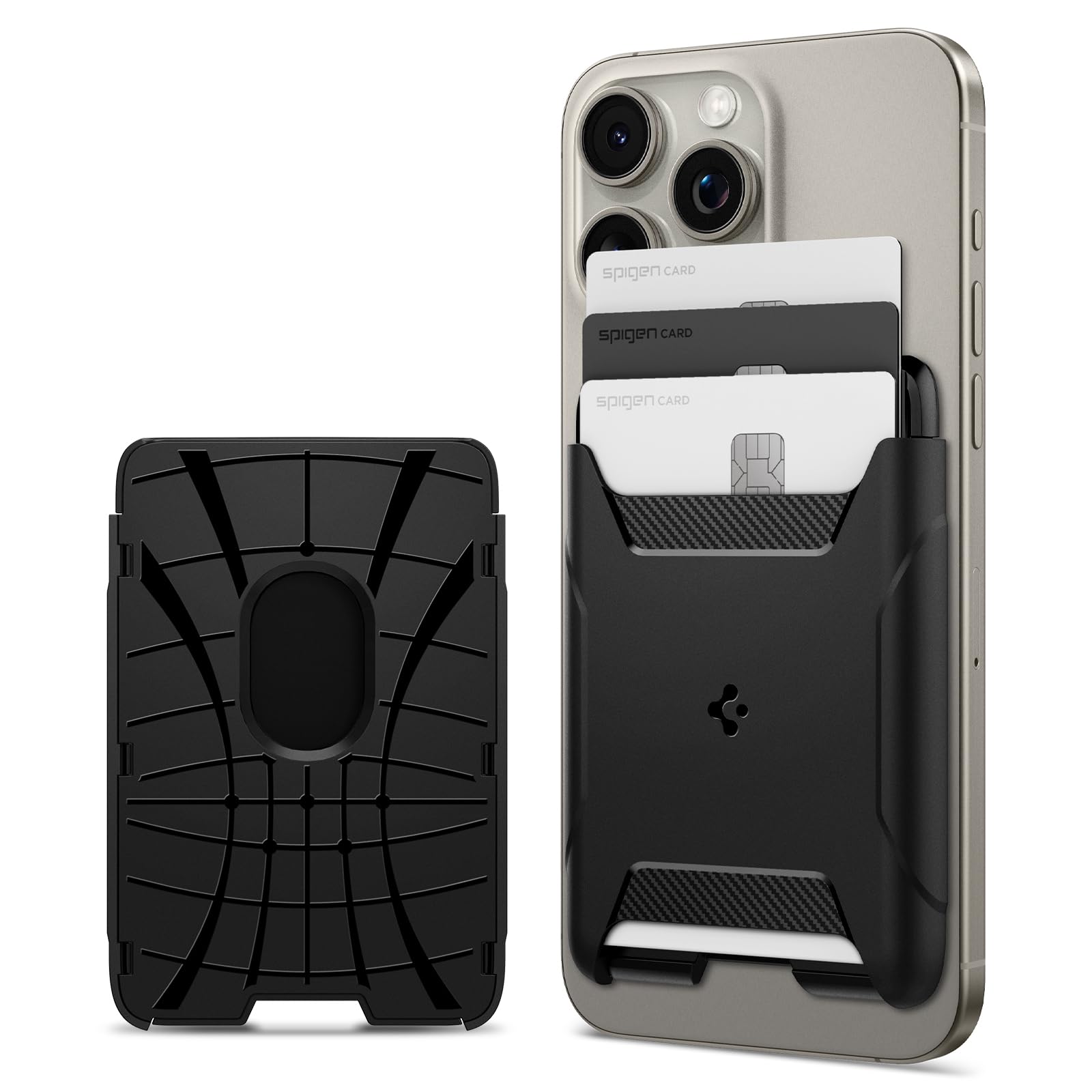 Spigen Rugged Armor 2 Magnetic Wallet Case for iPhone 15/14/13/12 - 3 Card Holder with MagSafe Compatibility | Matte Black | Slim Protective Cover for Everyday Use & Travel