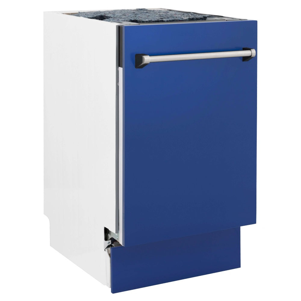 ZLINE 18 Inch Tallac Series 3rd Rack Top Control Built-In Dishwasher - Blue Matte Finish with Stainless Steel Tub, 51dBa Quiet Operation (DWV BM 18) | Perfect for Modern Kitchens, Small Spaces & Energy-Efficient Homes