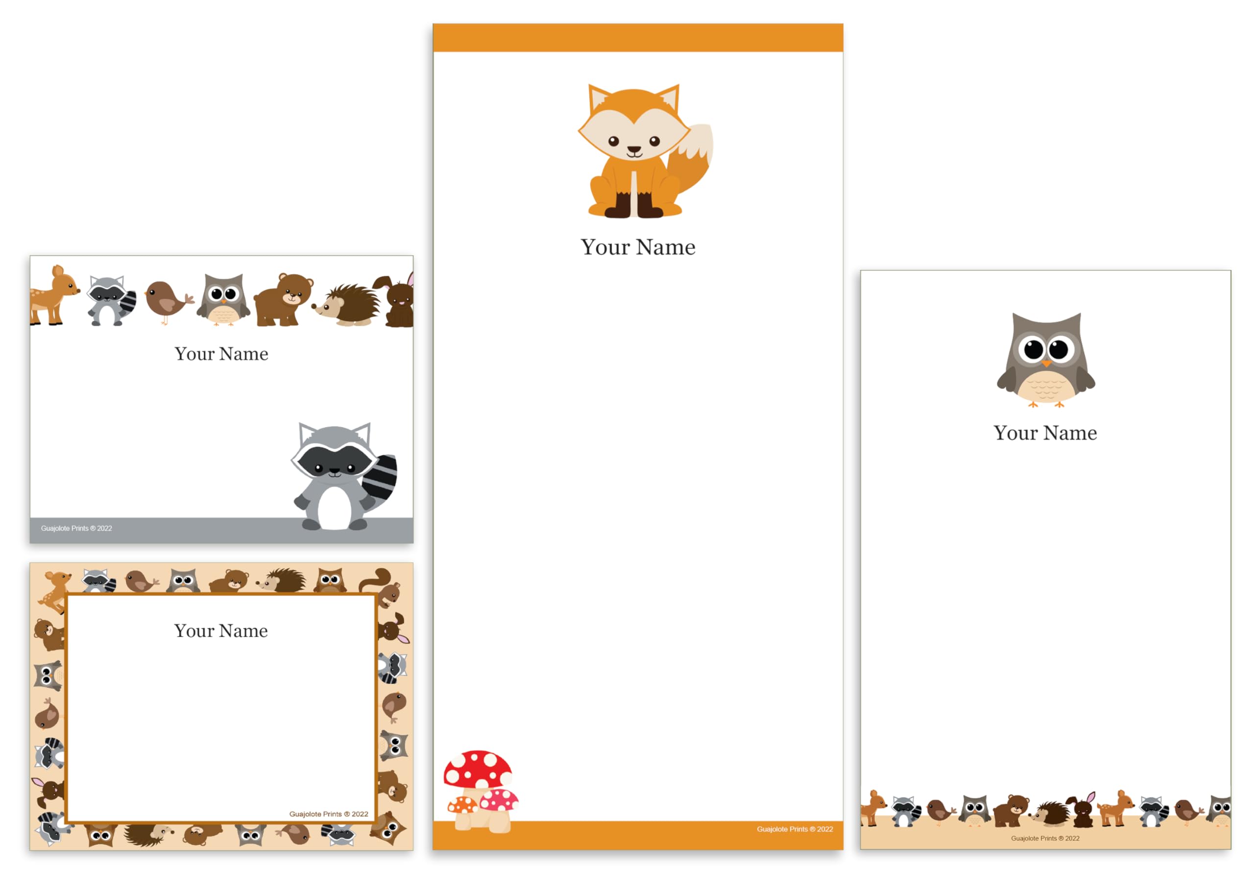 Custom Personalized Notepads 4-Pack - Grocery List & Memo Pads with Your Name | Woodland Animals Design | Perfect for Home Organization, Shopping Lists & Office Memos