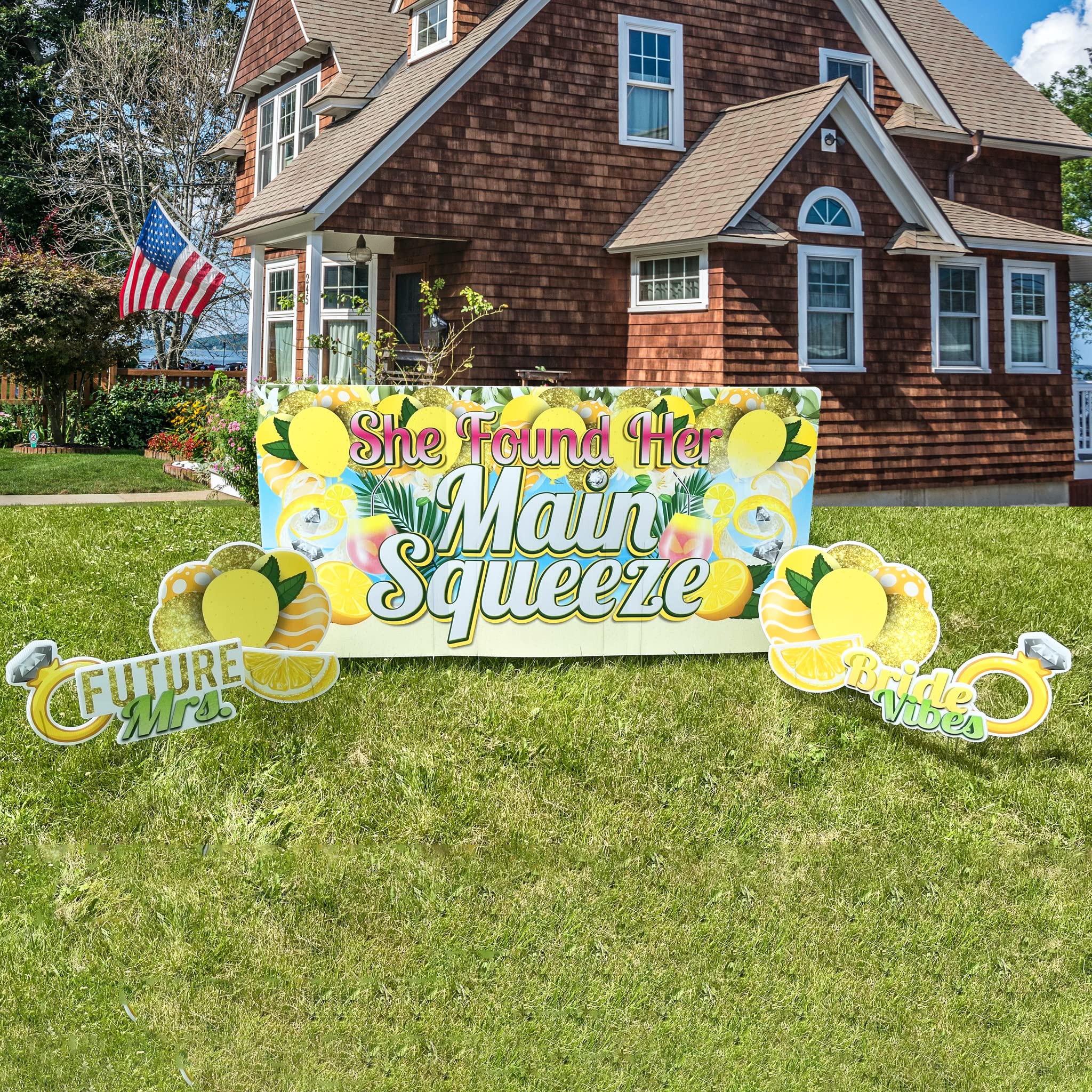 VictoryStore Bridal Shower Yard Decorations - 'She Found Her Main Squeeze' Bachelorette Party Sign, 36x72 Inch Waterproof Corrugated Plastic Yard Card with 16 Short Stakes & 6 EZ Stakes - Perfect for Outdoor Wedding Celebrations, Bridal Showers, and Bachelorette Parties