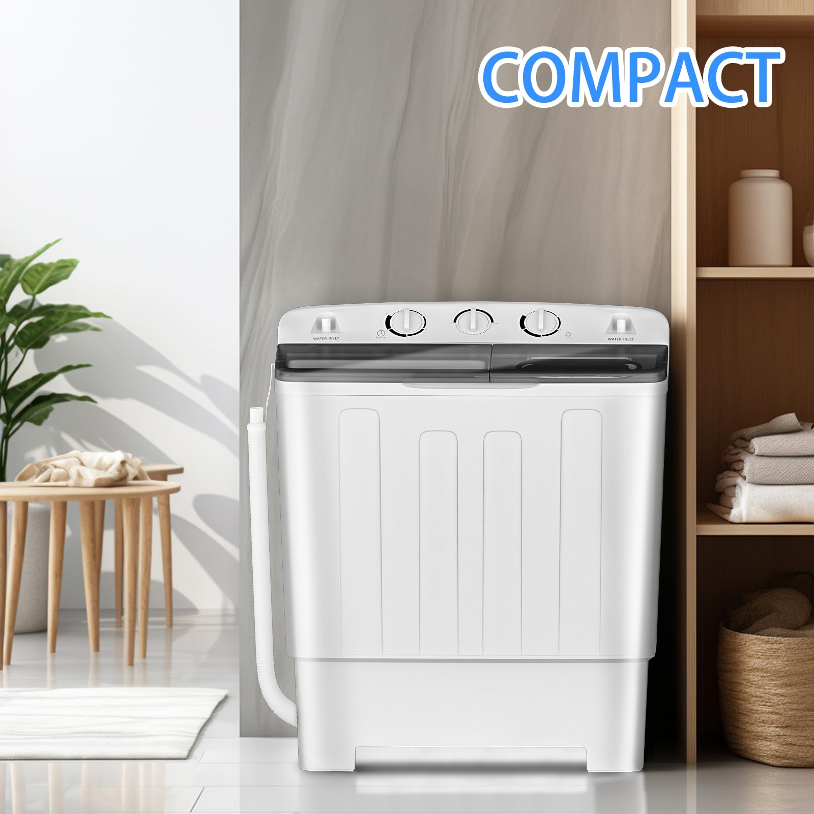 Compact Semi-Automatic Twin Tub Washing Machine - 22lbs Capacity (13lbs Wash/9lbs Spin) - Portable Laundry Solution for Camping, Apartments, Dorms, RVs & Small Spaces - Perfect for Travel, Off-Grid Living & Tiny Homes