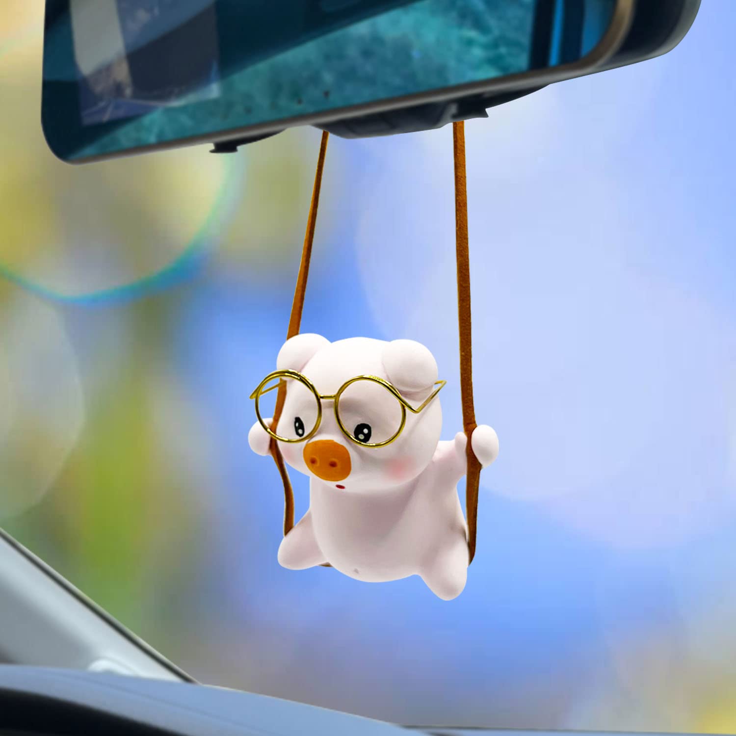 Funny Swing Piggy Car Hanging Ornament - Cute Rear View Mirror Decor for Women & Men | Car Interior Accessories | Perfect for Road Trips & Gifts