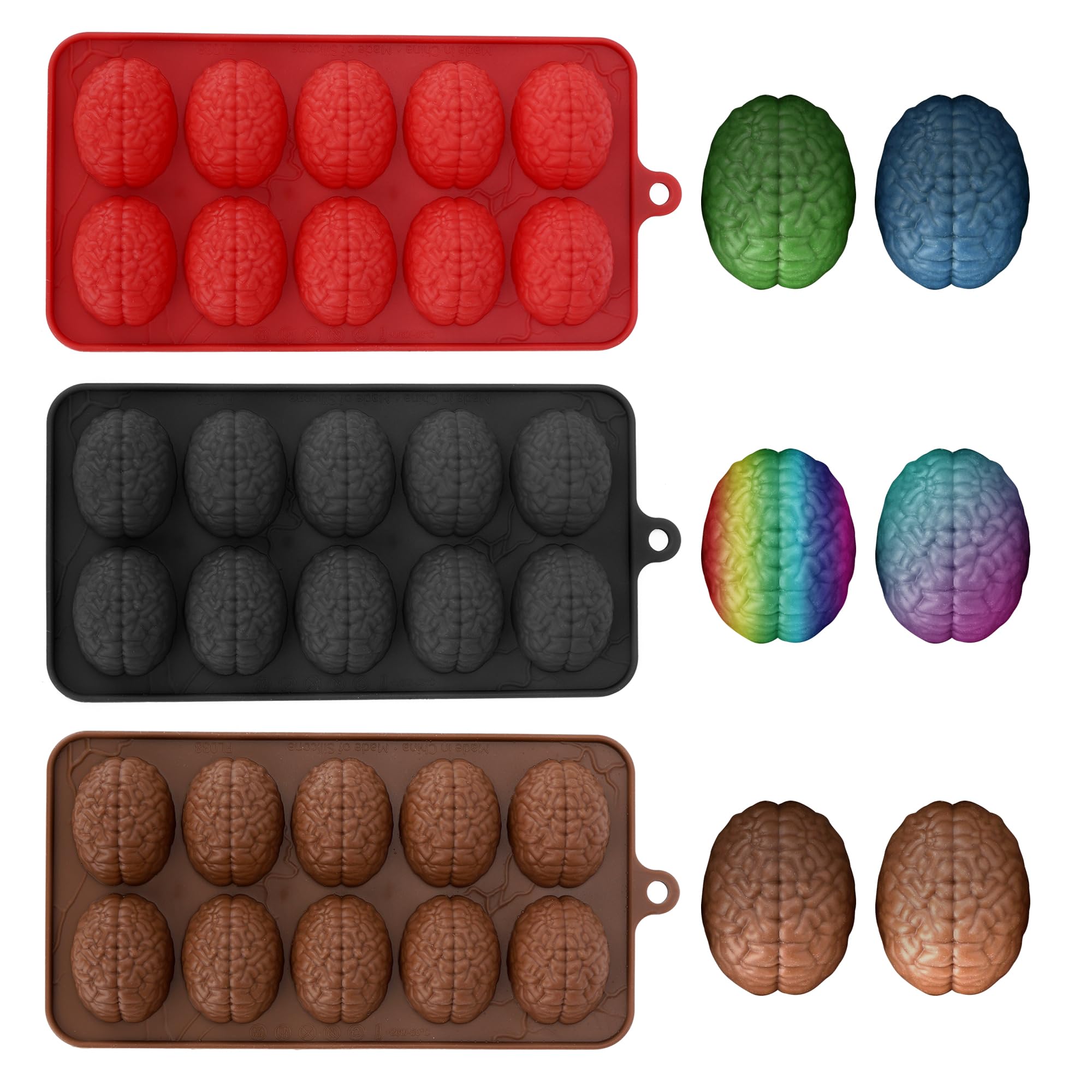 Premium Silicone Brain Chocolate Molds Set of 3 - Small Human Brain Jello Molds for Halloween Baking, Cake Decorating, Cupcake Toppers, Candy Making, Pudding & Jelly Desserts - Perfect for Halloween Parties, Science Themed Events, and Spooky Treats