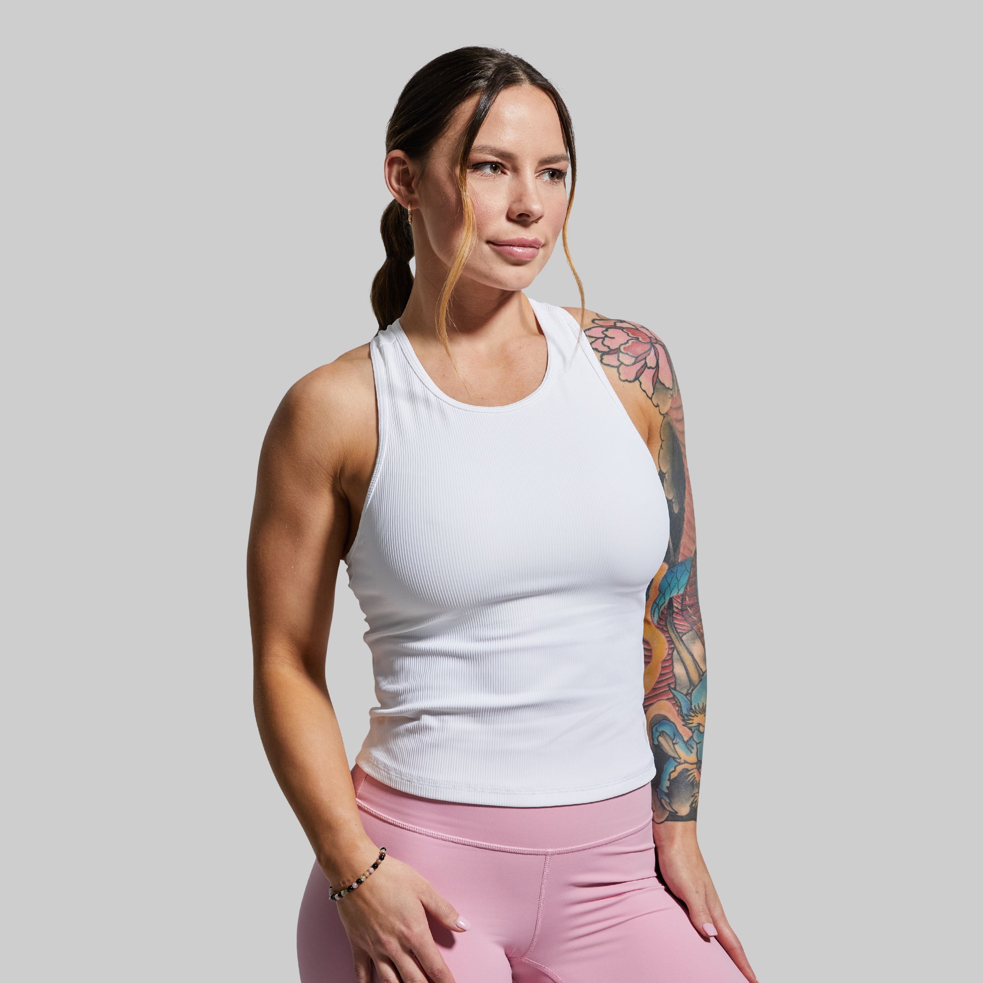 Women's Ribbed Tank Top - Soft Stretch White Camisole for Layering, Workout & Casual Wear