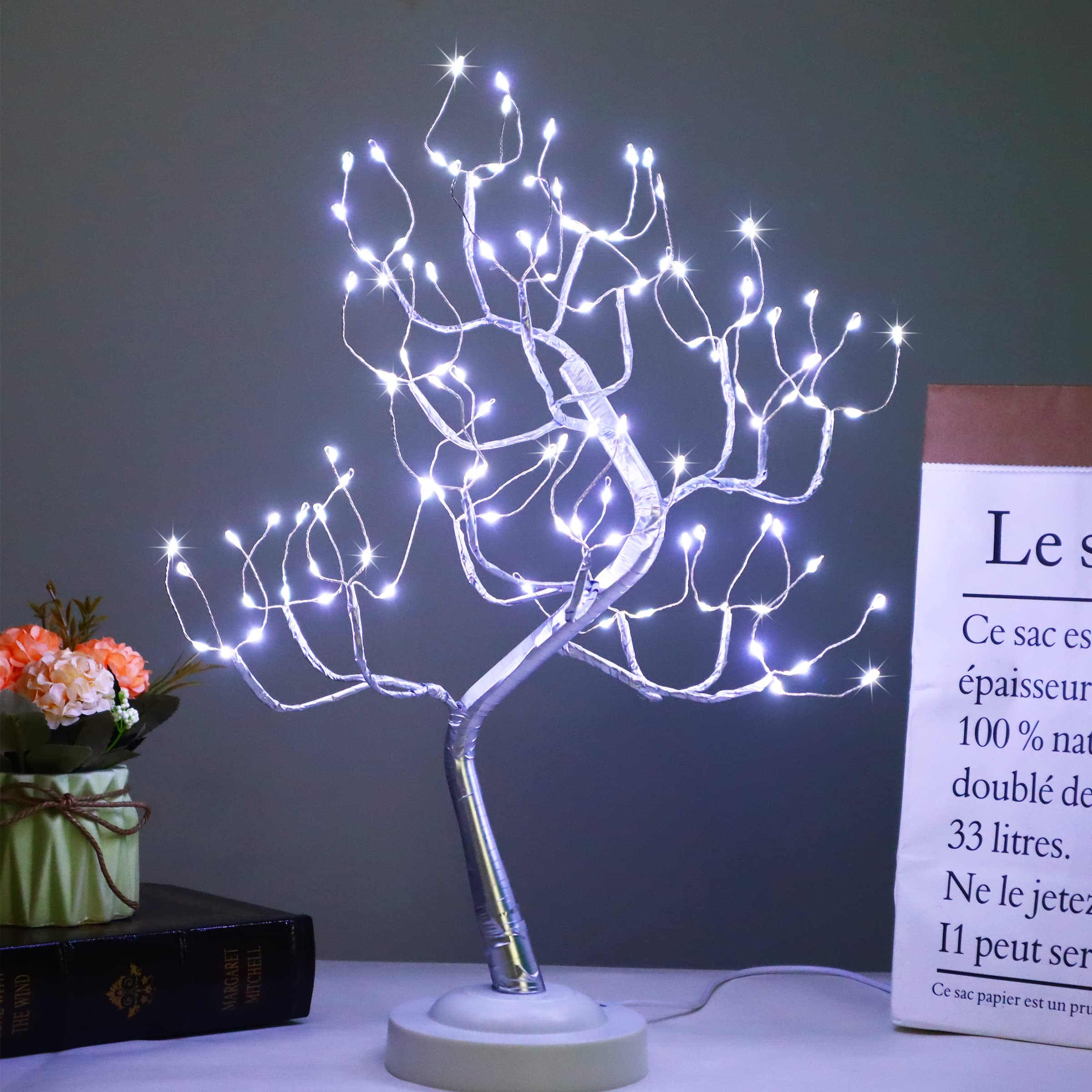 108 LED Fairy Tree Lamp - Cool White Miniature Lighted Tree with Music Modes, USB/Battery Powered 20