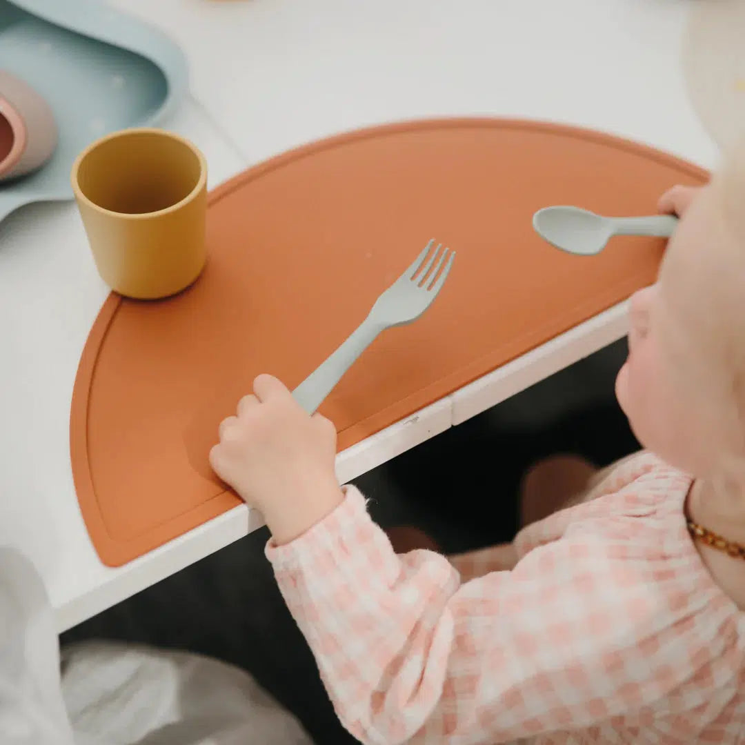 Mushie Baby Dinnerware Set - Fork & Spoon in Sage Green | Eco-Friendly Toddler Utensils for Mealtime & Travel