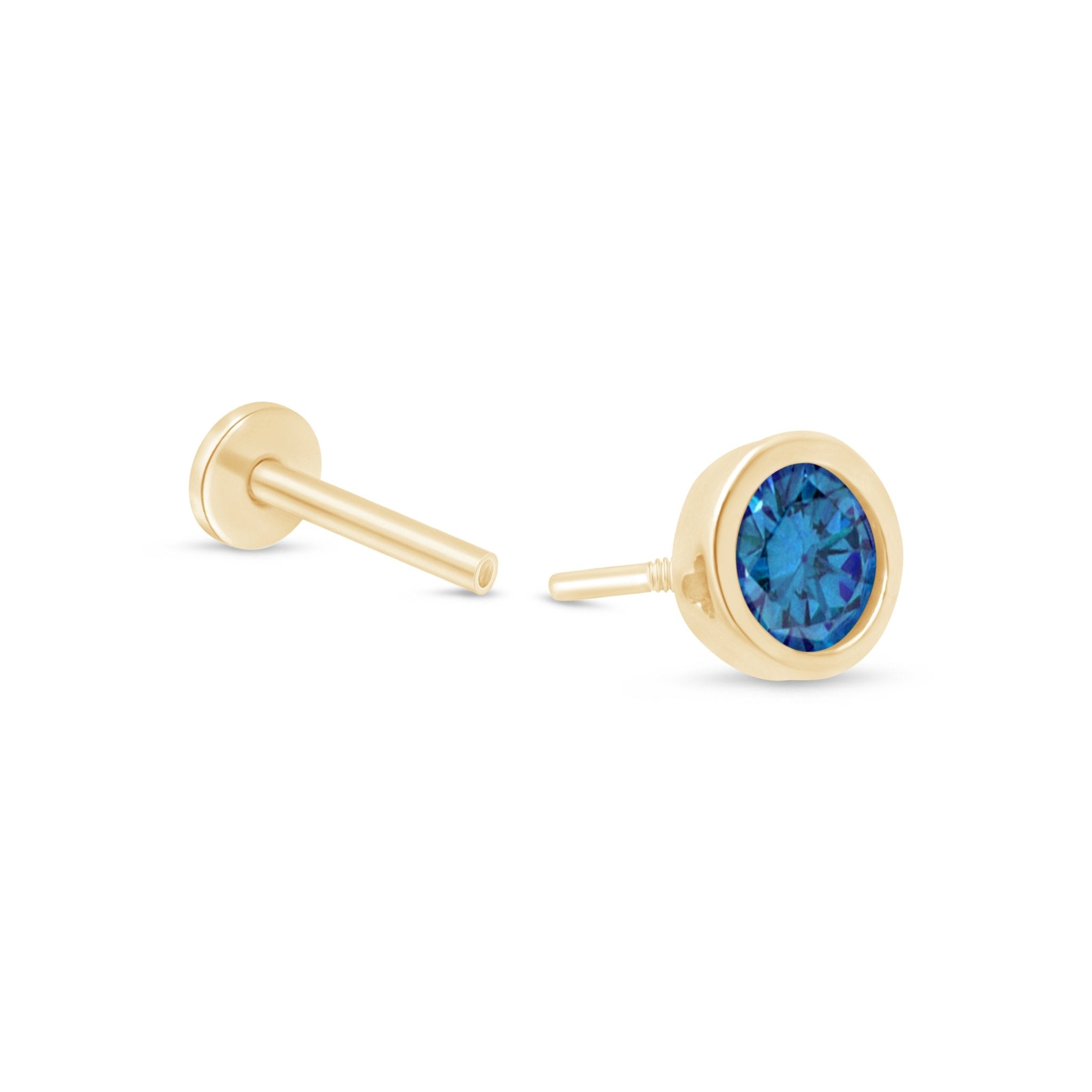 14K Yellow Gold Round Blue Topaz Stud Earrings - Bezel Set Flat Back for Comfort - Perfect for Everyday Wear, Gifts & Special Occasions