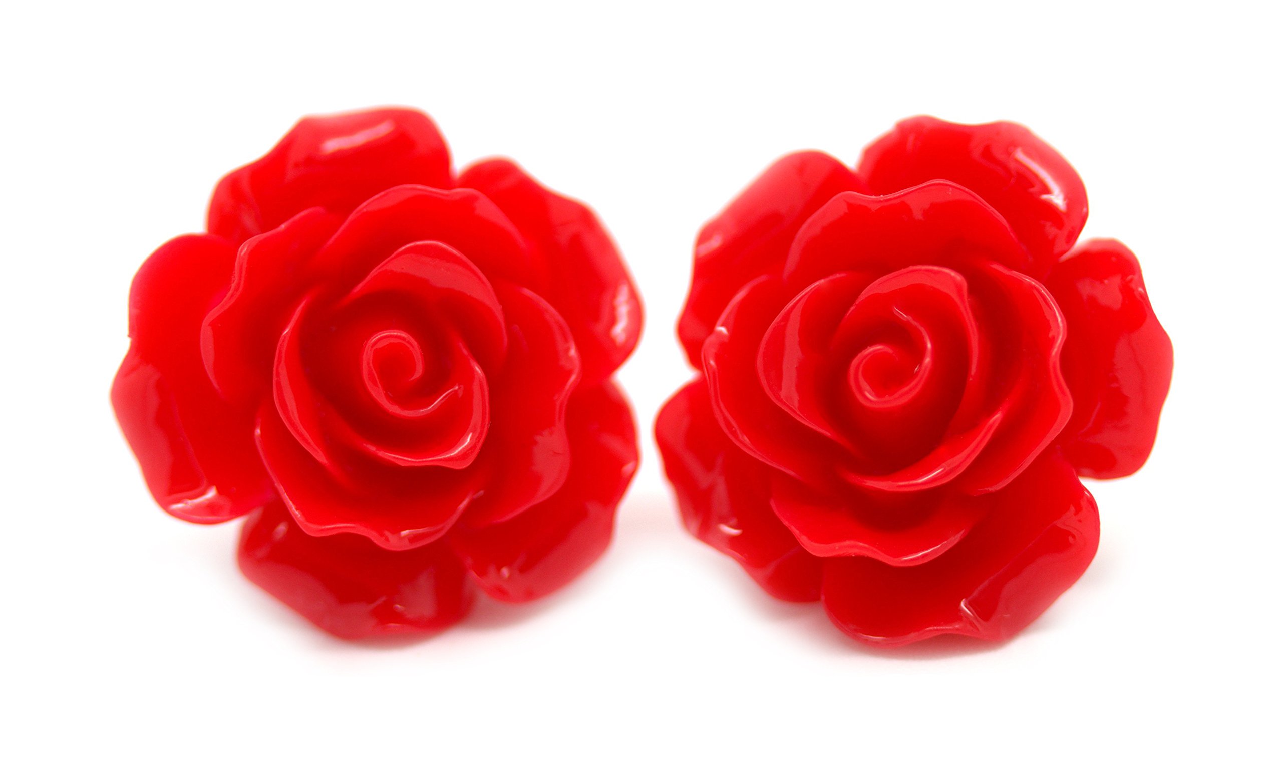 Bluebubble ENGLISH ROSE 22mm Ruby Red Carved Rose Stud Earrings - Vintage Floral Jewelry Gift for Women - Perfect for Weddings, Anniversaries & Special Occasions