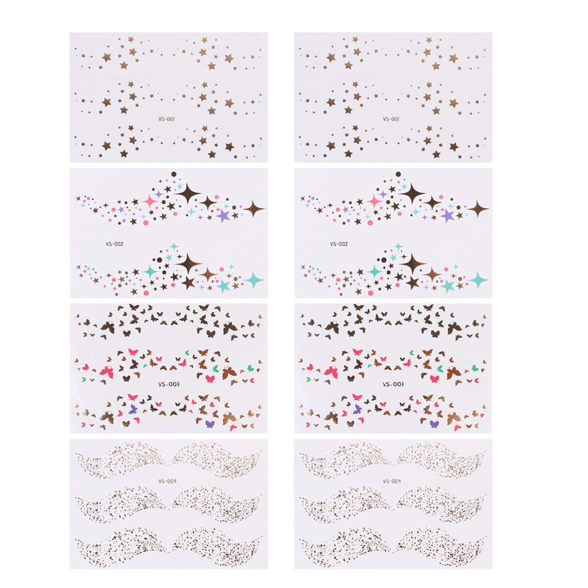 EXCLUZO 8Pcs Waterproof Metallic Temporary Tattoos - Face & Body Art Stickers for Hand, Neck, Wrist | Long Lasting Makeup Tattoos for Parties, Halloween & Festivals