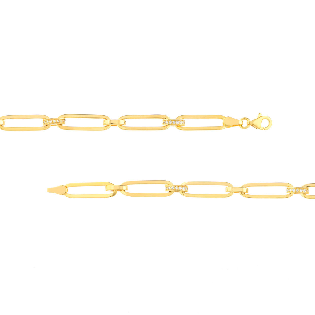 14K Yellow Gold Diamond Pavé Paperclip Chain Bracelet for Women - Elegant Stackable Jewelry for Everyday Wear & Special Occasions