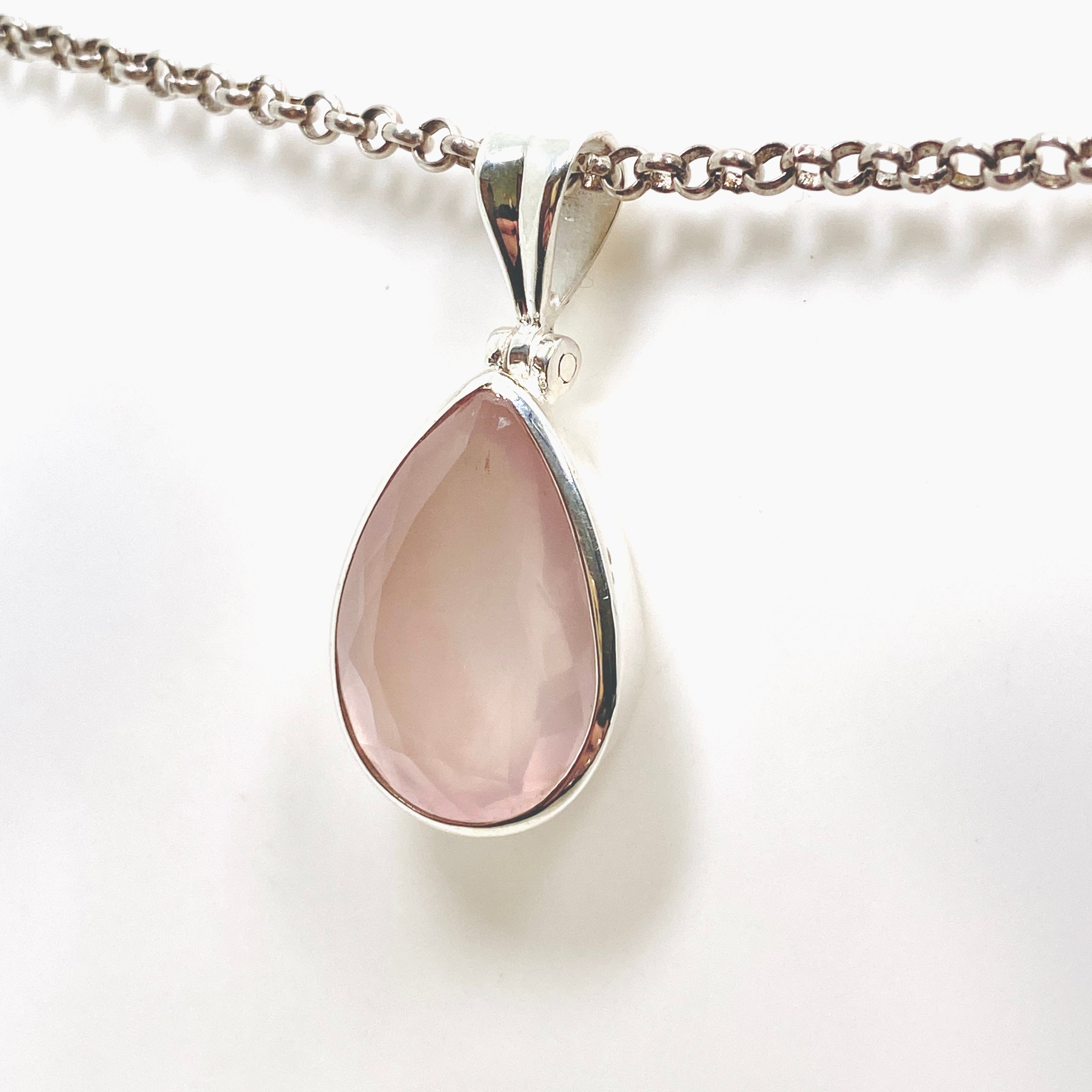 Rose Quartz Teardrop Faceted Pendant Necklace - Natural Gemstone Jewelry for Women - Perfect for Meditation, Healing & Everyday Elegance