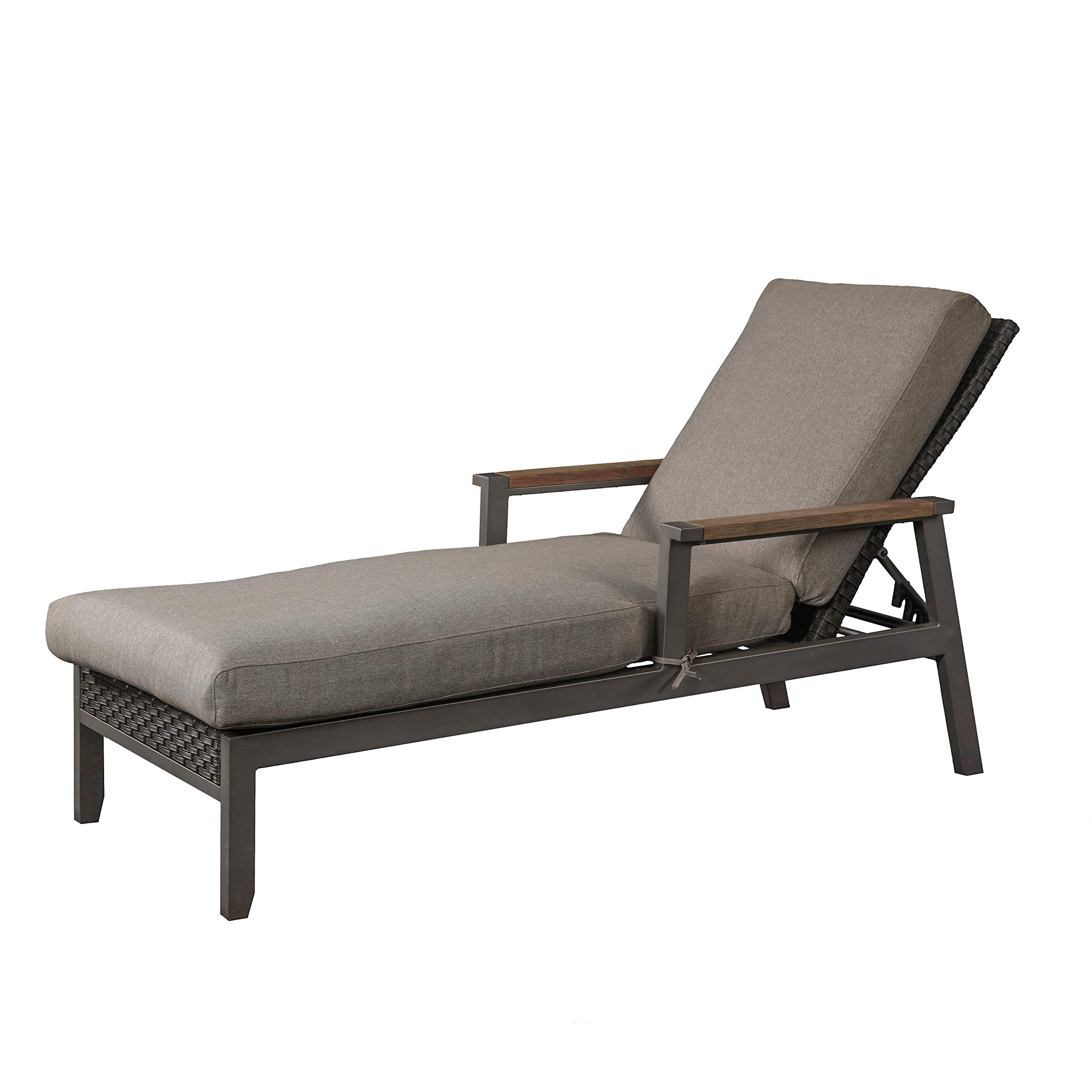 LOKATSE HOME Adjustable Patio Chaise Lounge Chair - Steel Frame Wicker Sun Lounger with Thick Cushion, Grey - Perfect for Poolside, Backyard, Beach & Outdoor Relaxation