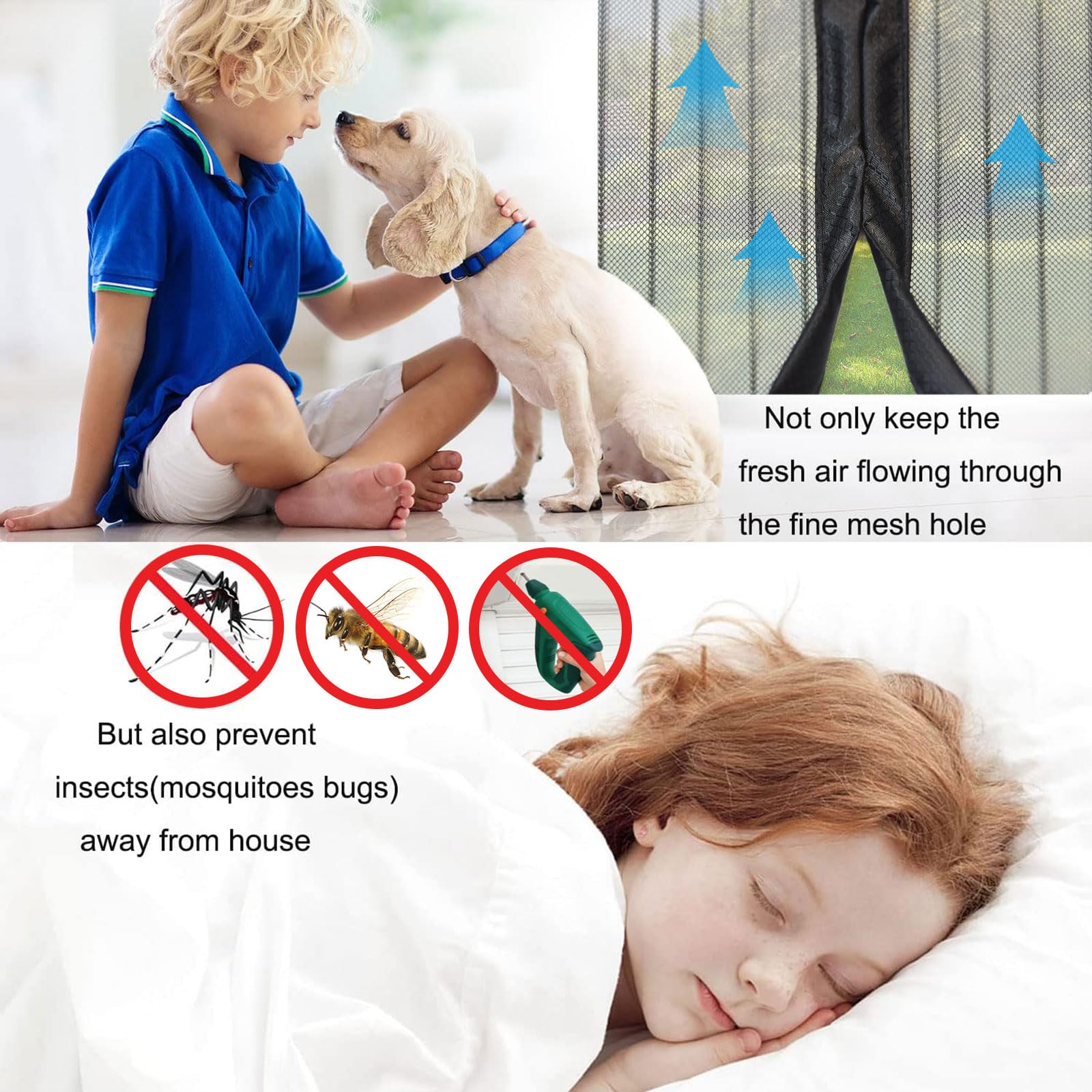 Magnetic Window Screen 72x62 Inch - Black Mosquito Net for Doors & Windows | Keep Bugs Out | Easy Installation