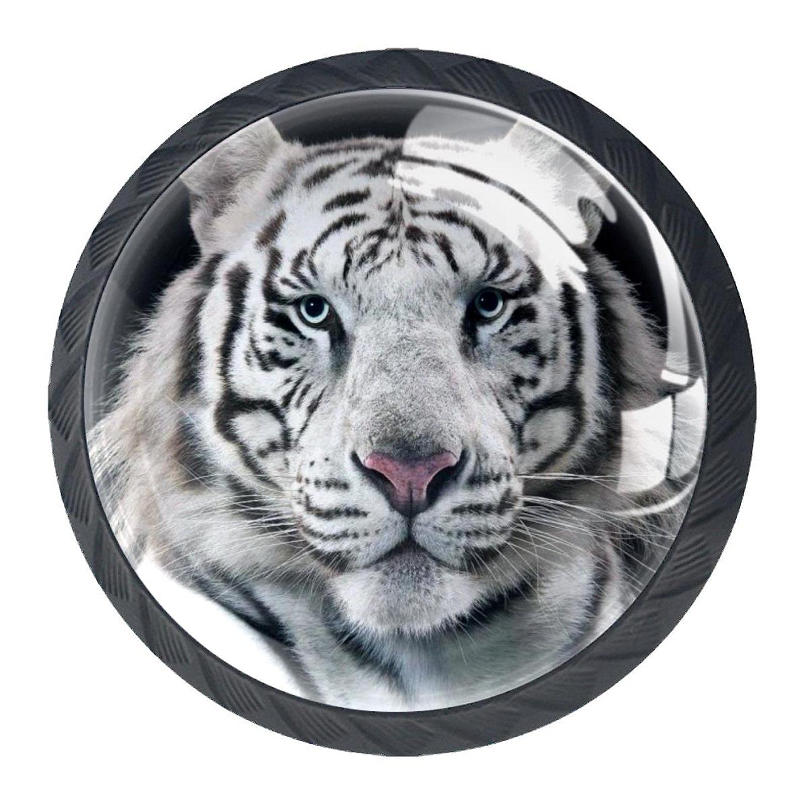 4 Pcs Baby White Tiger Cabinet Knobs - Unique Drawer Pull Handles for Dresser, Kitchen & Bathroom - Perfect for Nursery Decor, Kids Room Furniture & Vintage Style Cabinets