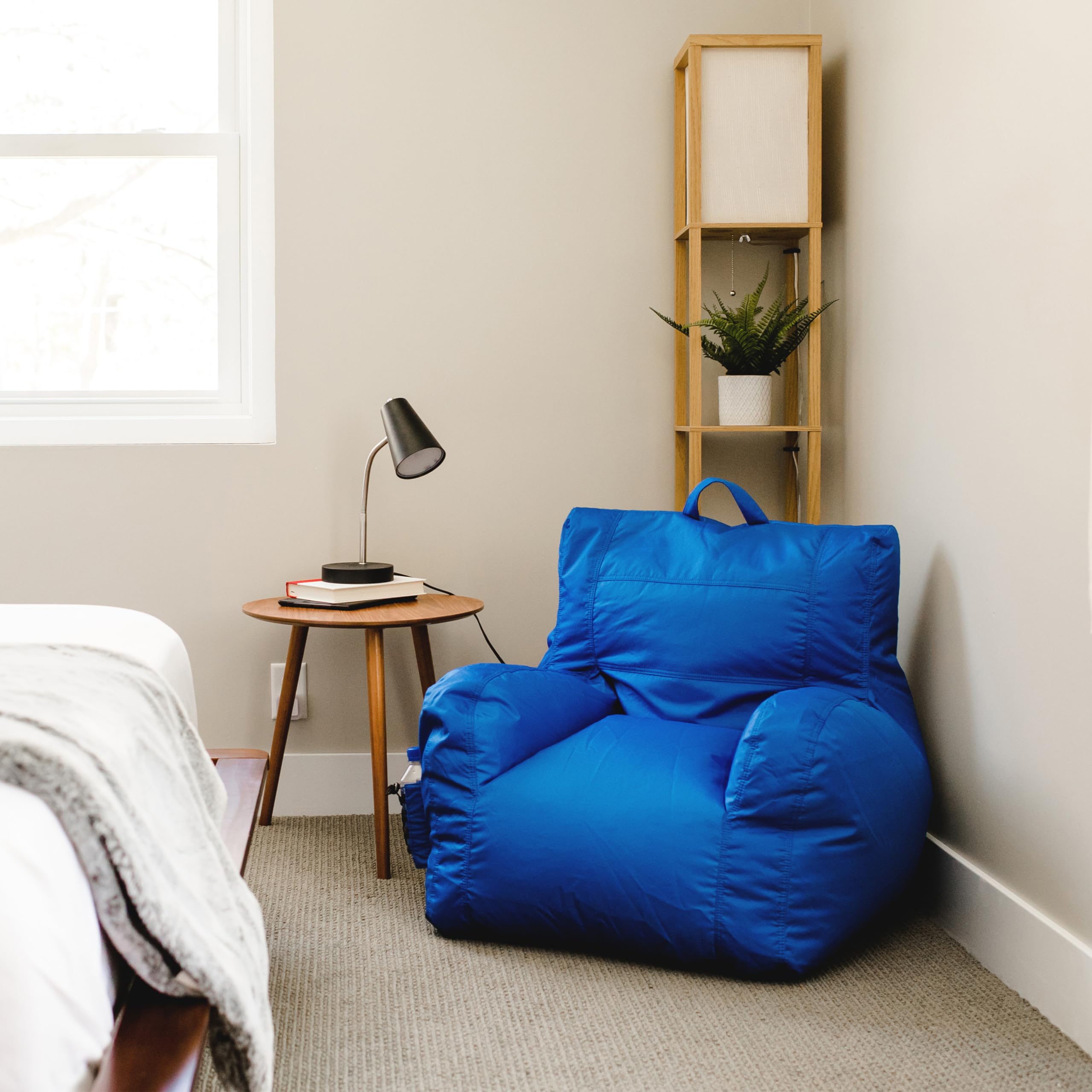 Big Joe Dorm Bean Bag Chair with Drink Holder & Storage Pocket - Sapphire Blue Smartmax Fabric - 3ft Durable Polyester Nylon Blend for College Dorm, Bedroom, Game Room & Lounge Relaxation