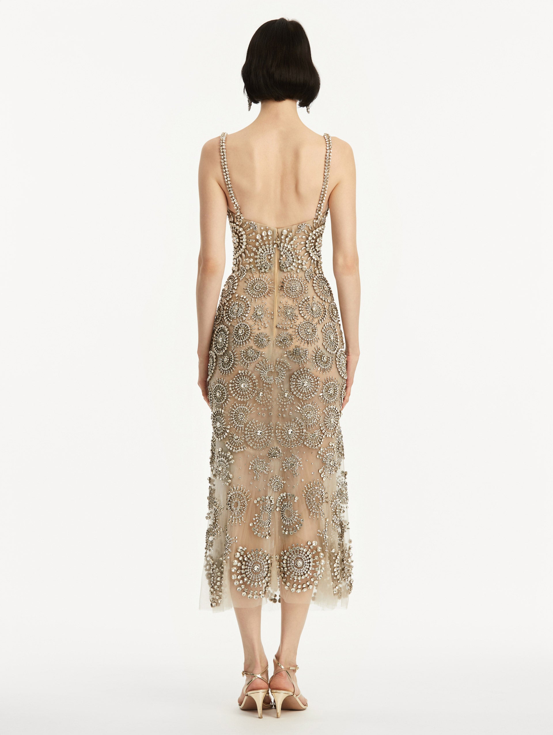 Elegant Crystal Medallion Cocktail Dress for Women - Perfect for Evening Parties, Weddings & Special Occasions