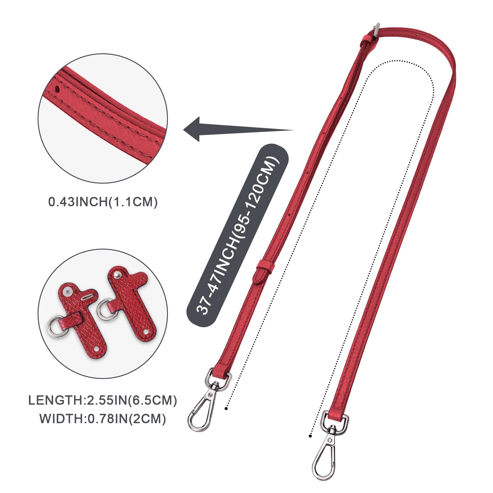 **Leather Handbag Strap Replacement - Adjustable Crossbody Shoulder Purse Strap for Longchamp Mini Bag (Red) | Perfect for Women's Everyday Use, Travel & Shopping**