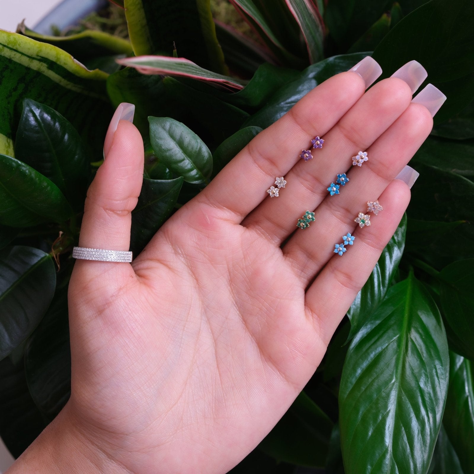 14k White Gold Blue Topaz Flower Stud Earrings - Dainty Floral Jewelry for Women, Perfect for Weddings, Parties & Everyday Wear