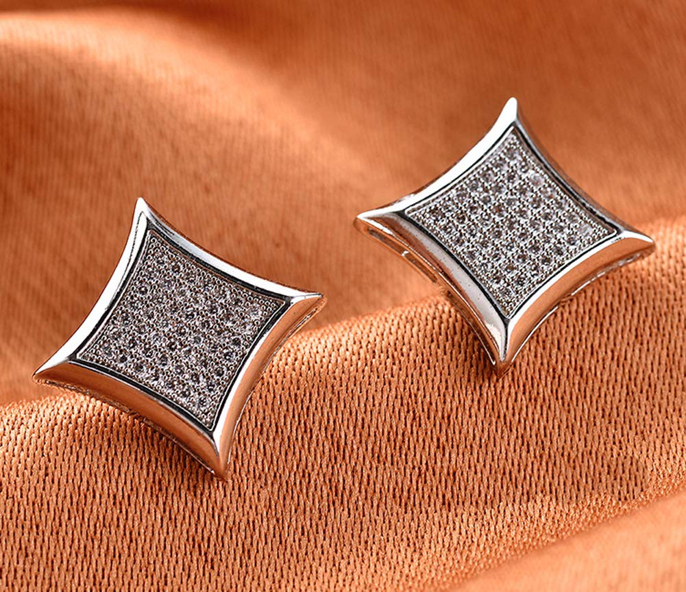 Men's Iced Out Hip Hop Diamond Stud Earrings - Solid Silver Screw Back Zircon Earrings for Men | Perfect for Parties, Gifts & Hip Hop Fashion