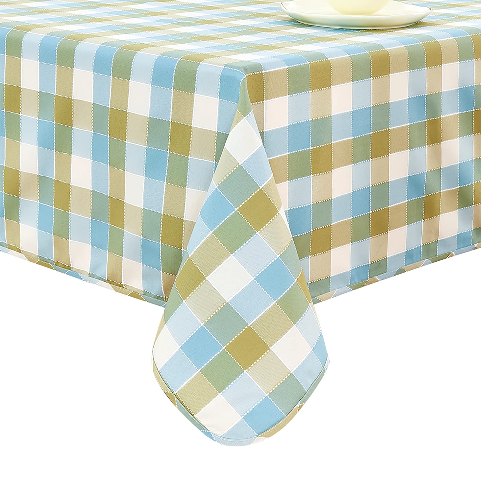 Buffalo Plaid Reversible Washable Tablecloth - Yarn Dyed Gingham Checkered Rectangle Table Cover for Kitchen, Dining, Holiday Dinner & Outdoor Picnic - Blue Green 55×95 Inches - Perfect for Easter Decorations & Family Gatherings