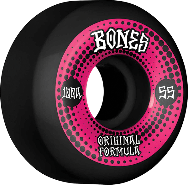 Bones Wheels 100'S OG V5 Originals 55mm 100a Black Skateboard Wheels (Set of 4) - High-Performance Wheels for Street Skating, Park Riding & Smooth Cruising