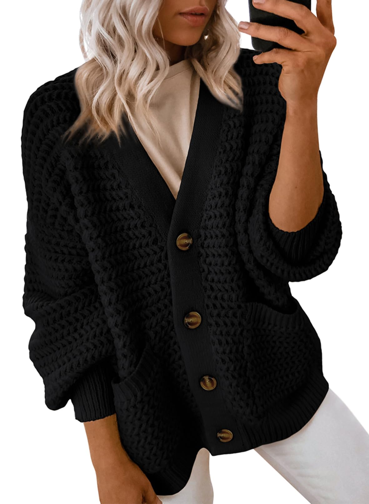 Dokotoo Women's 2025 Fashion Open Front Long Sleeve Chunky Knit Cardigan Sweater - Cozy Winter Outerwear for Casual Wear, Office & Date Nights
