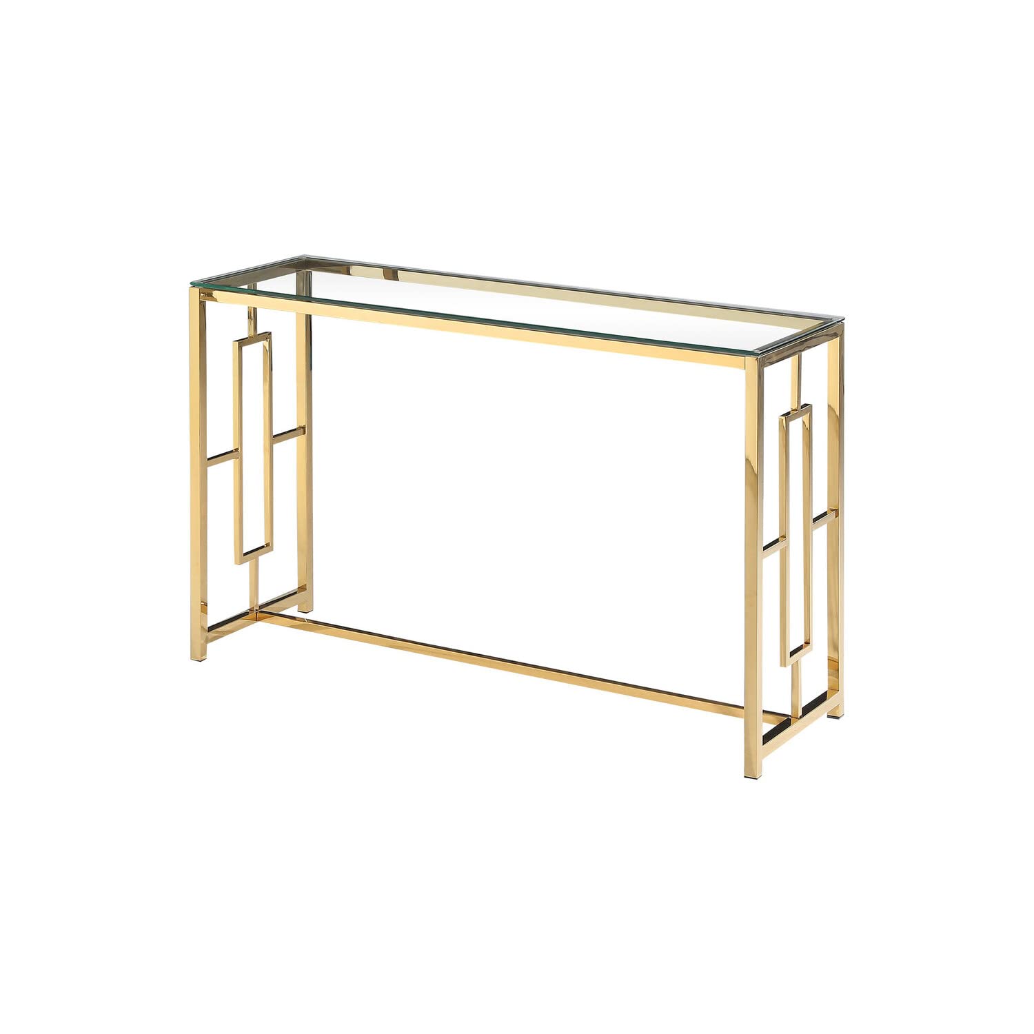 Premium Modern Glass and Stainless Steel Console Table with Gold Base - Elegant Entryway, Living Room, or Hallway Decor for Home & Office