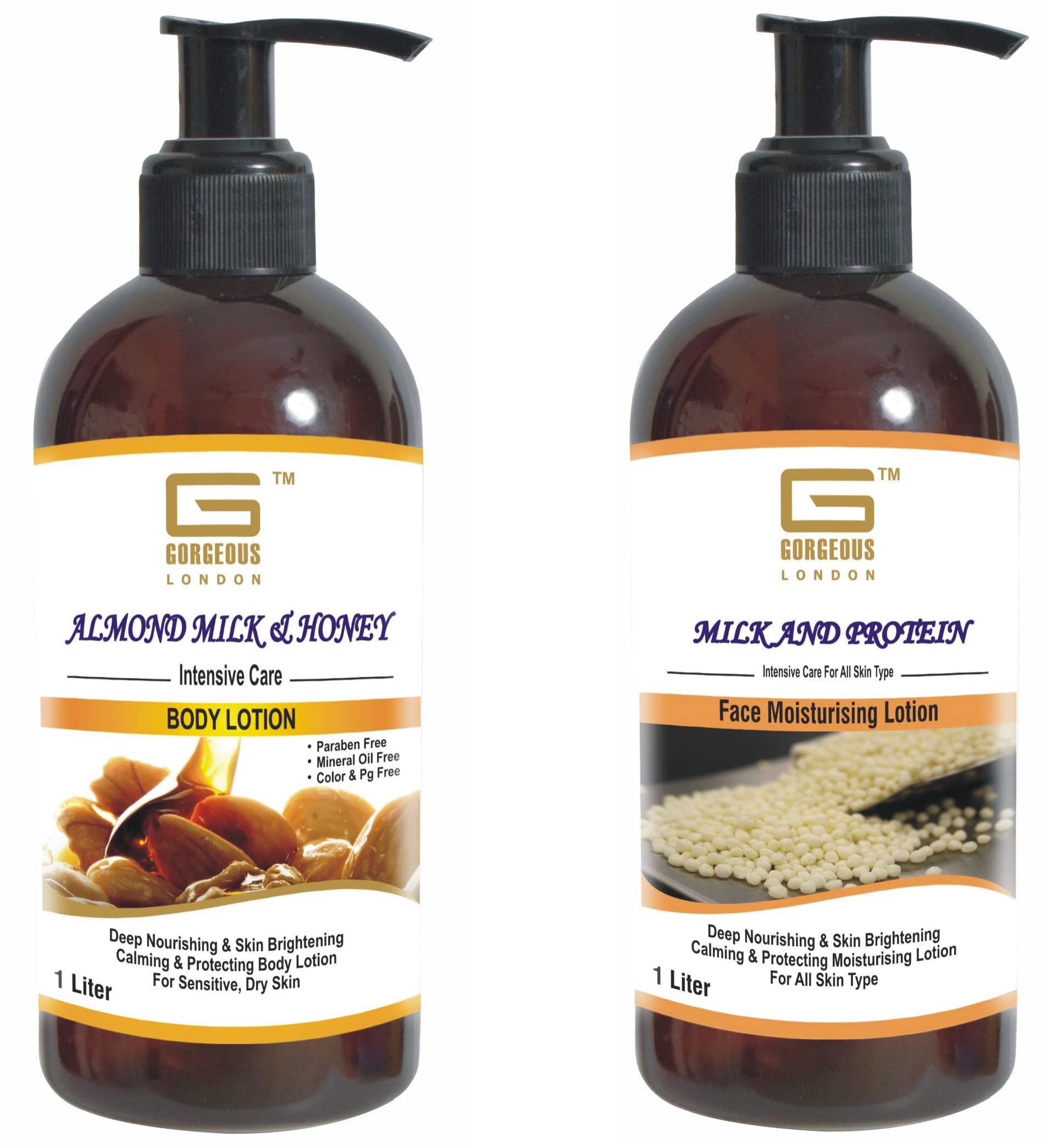 London Almond Milk Honey Body Lotion & Milk Protein Face Moisturizer Combo Set (2 x 1L) - Hydrating Skincare Duo for Dry Skin | Perfect for Daily Moisturizing & Night Care Routine