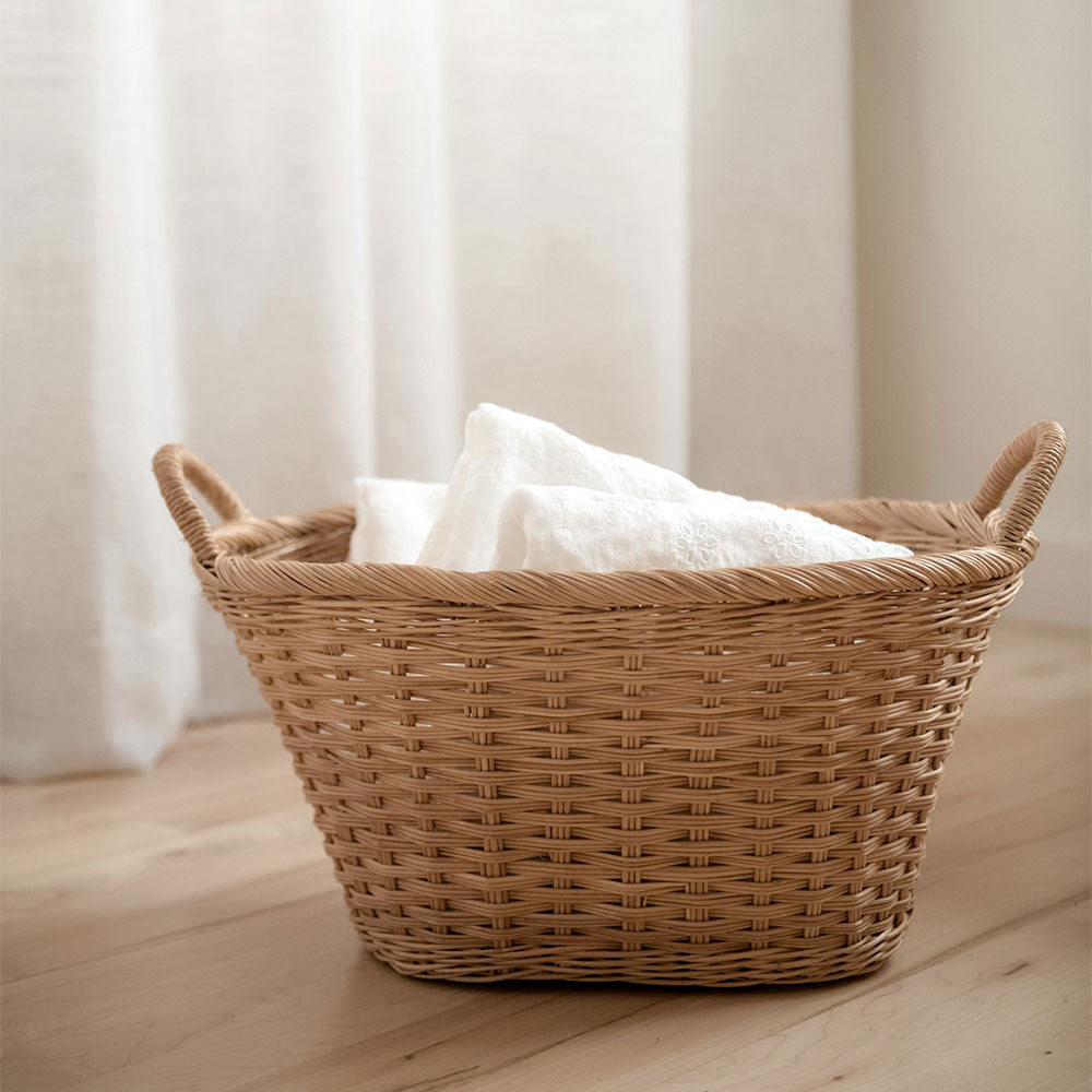 Handwoven Oval Floor Basket - Natural Fiber Storage Basket for Home Decor, Living Room, Bedroom & Nursery Organization - Perfect for Blankets, Toys & Magazines