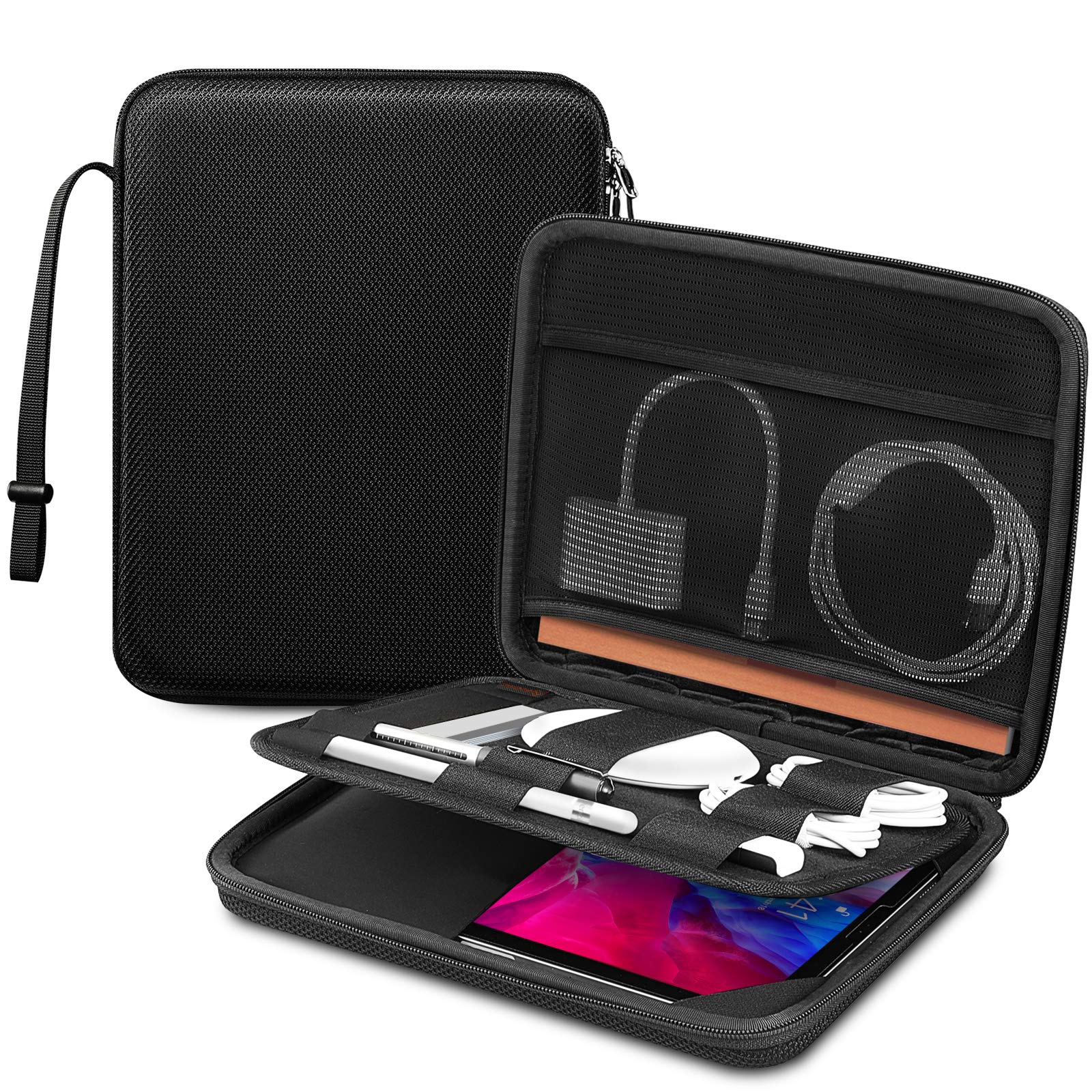 FINPAC Hard Portfolio Case for iPad Pro 11-inch (4th/3rd/2nd/1st Gen 2022-2018), iPad Air 10.9-inch (5th/4th Gen), iPad 10th Gen 10.9-inch, iPad 9/8/7 10.2-inch - Protective Sleeve with Accessory Pocket (Black) | Perfect for Business, Travel & School Use