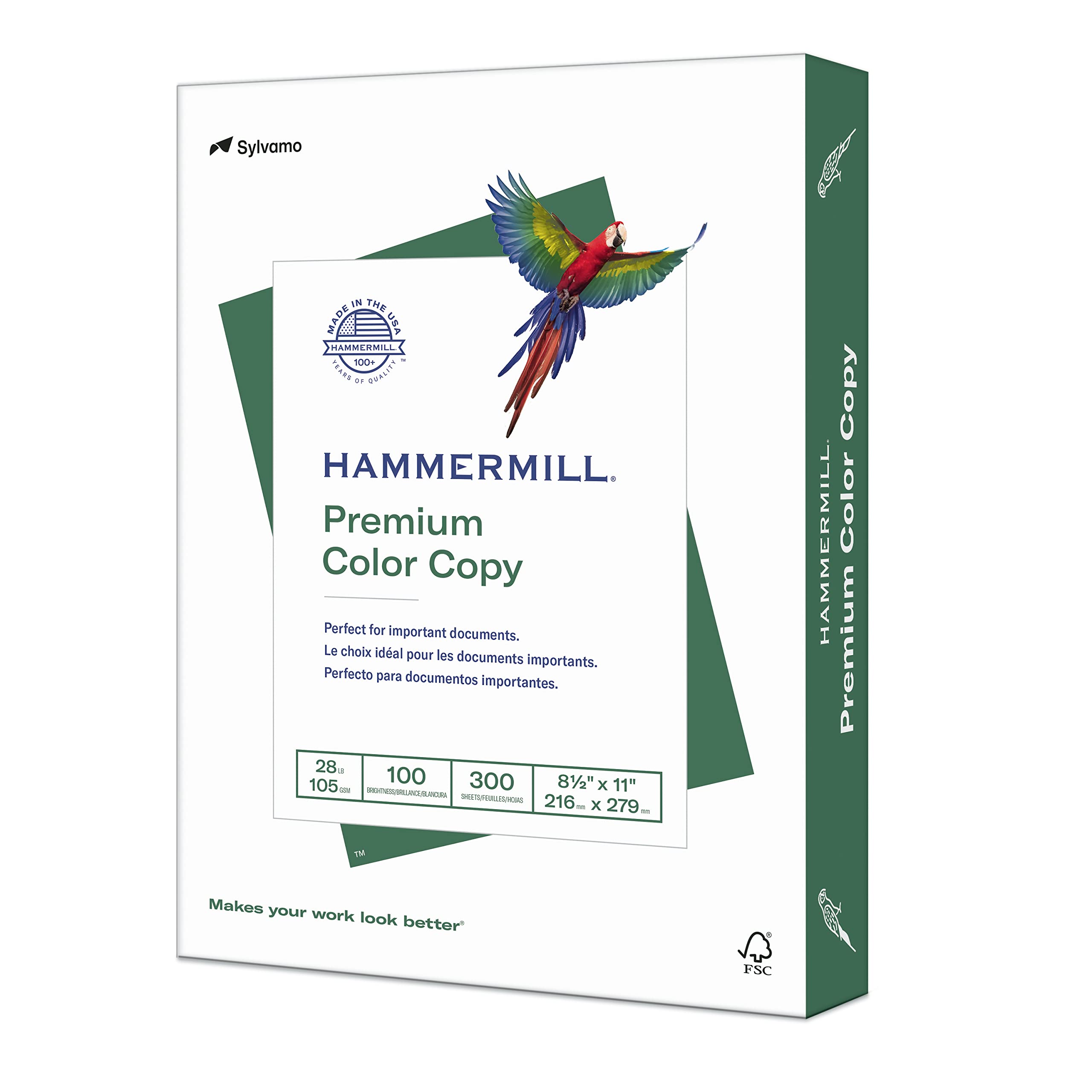 Hammermill Premium 28 lb Color Copy Paper, 8.5 x 11 Inches, 300 Sheets per Pack - 100 Bright, Made in USA - Ideal for Office Printing, School Projects & Professional Documents (102700R)