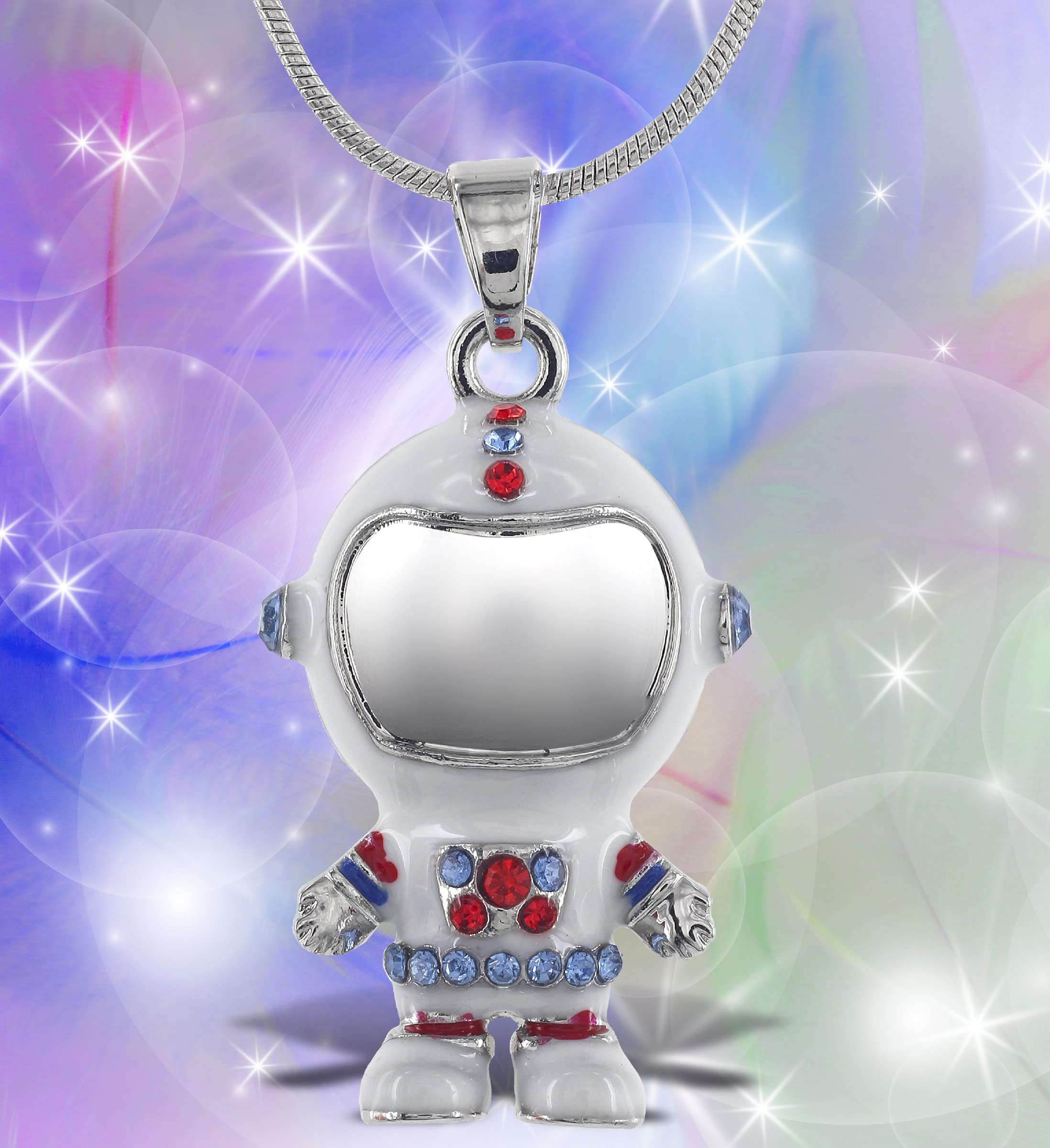 Sparkling Silver Astronaut Crystal Pendant Necklace - Elegant Space-Themed Jewelry with Sparkly Charm | 18