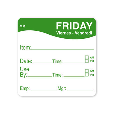 DayMark 1100355 Friday MoveMark Labels - 2 x 2 Inch, Roll of 500 Adhesive Labels for Food Rotation & Organization | Perfect for Commercial Kitchens, Restaurants & Food Safety Compliance