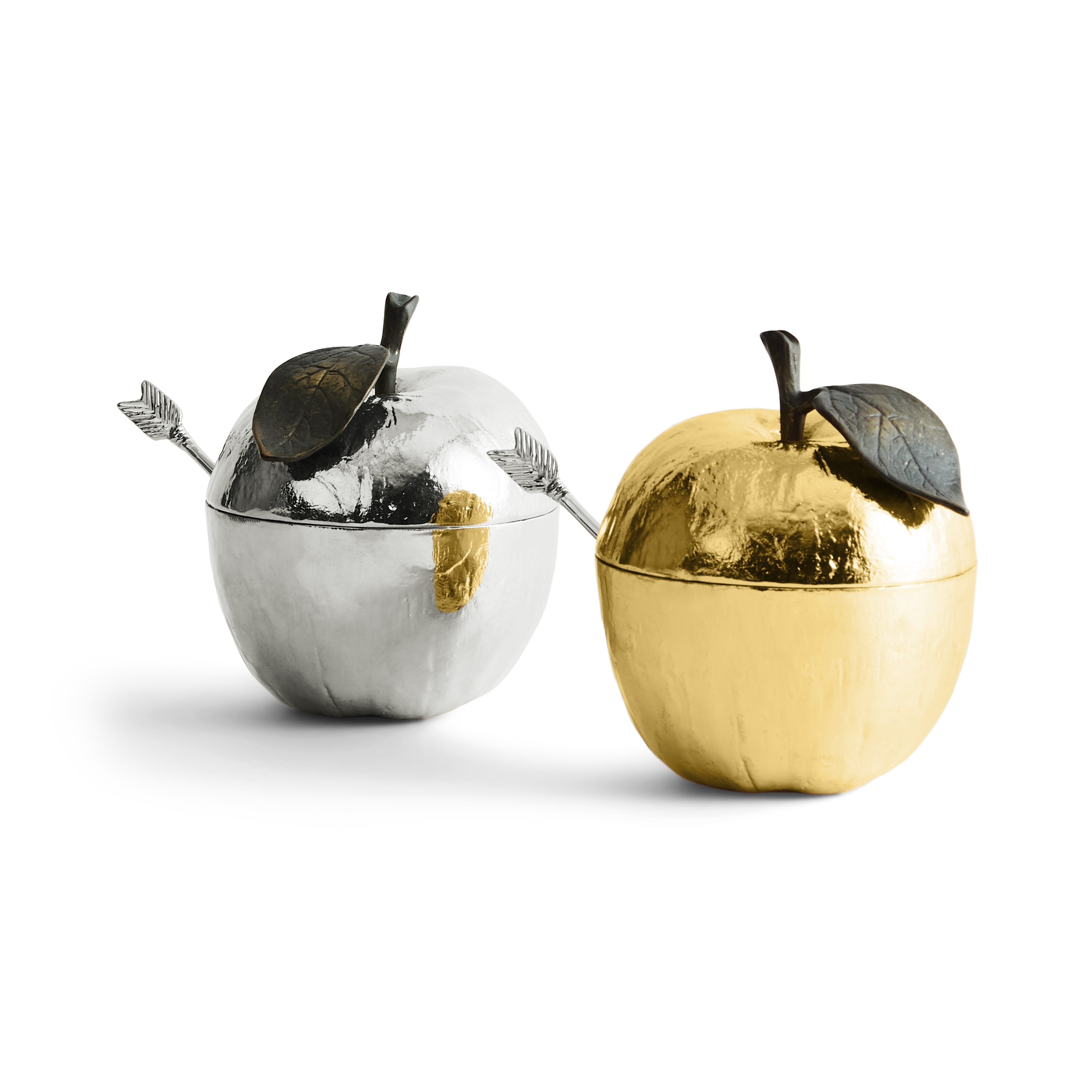 Premium Nickel-Plated Apple Honey Pot with Spoon - Elegant Honey Dispenser for Tea, Coffee, Toast & Dessert Presentation
