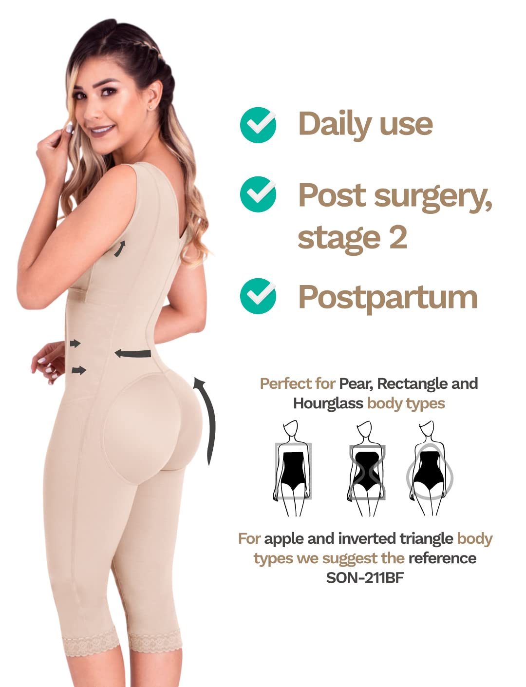 Sonryse Women's Full Body Shaper - Post Liposuction Compression Garment | Colombian Shapewear for Women | Slimming & Tummy Control | Perfect for Post-Surgery, Workout & Everyday Wear