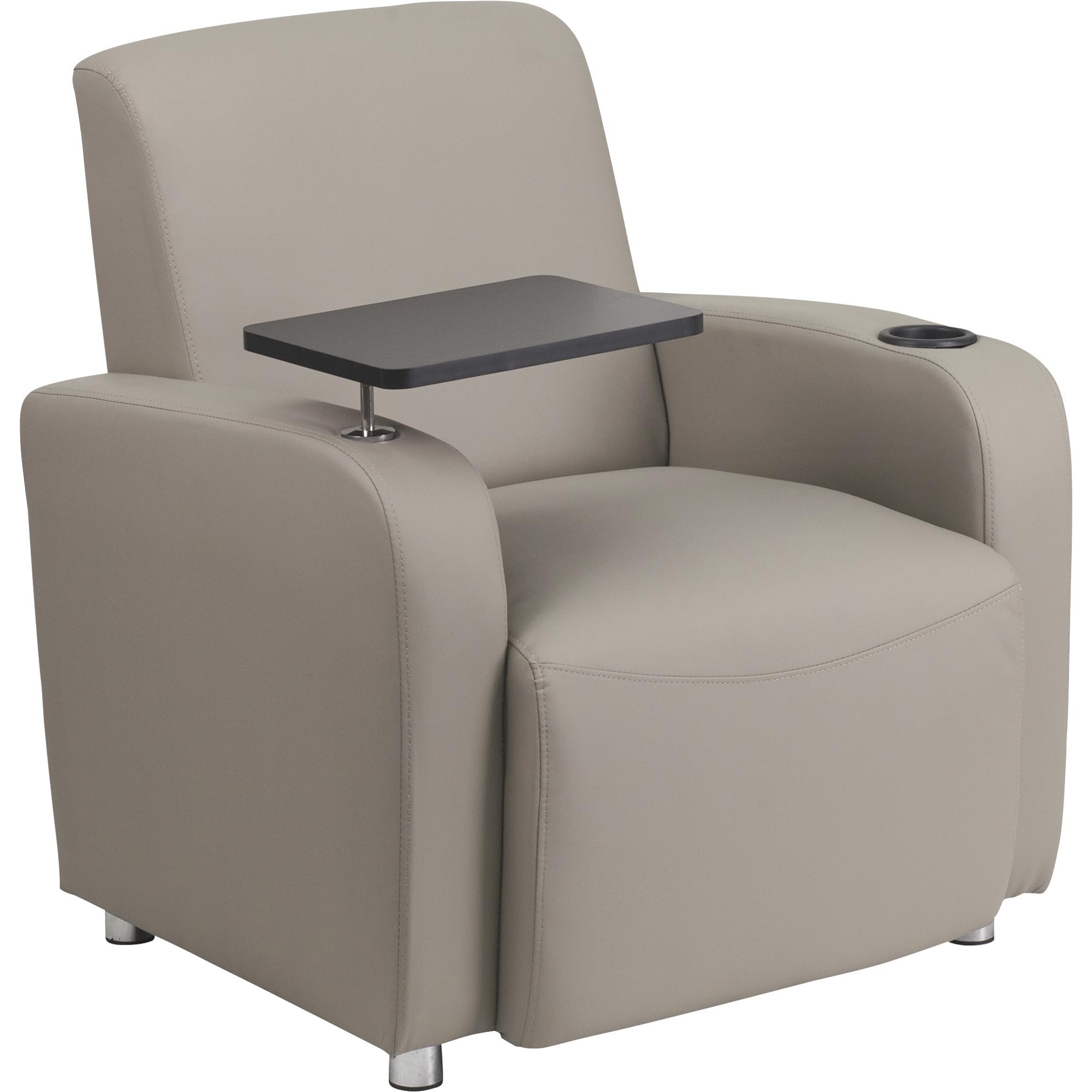 Flash Furniture George LeatherSoft Guest Chair with Tablet Arm & Cup Holder - Ergonomic Office Chair for Waiting Rooms, Reception Areas & Conference Rooms - Comfortable Gray Upholstered Chair for Professionals & Visitors