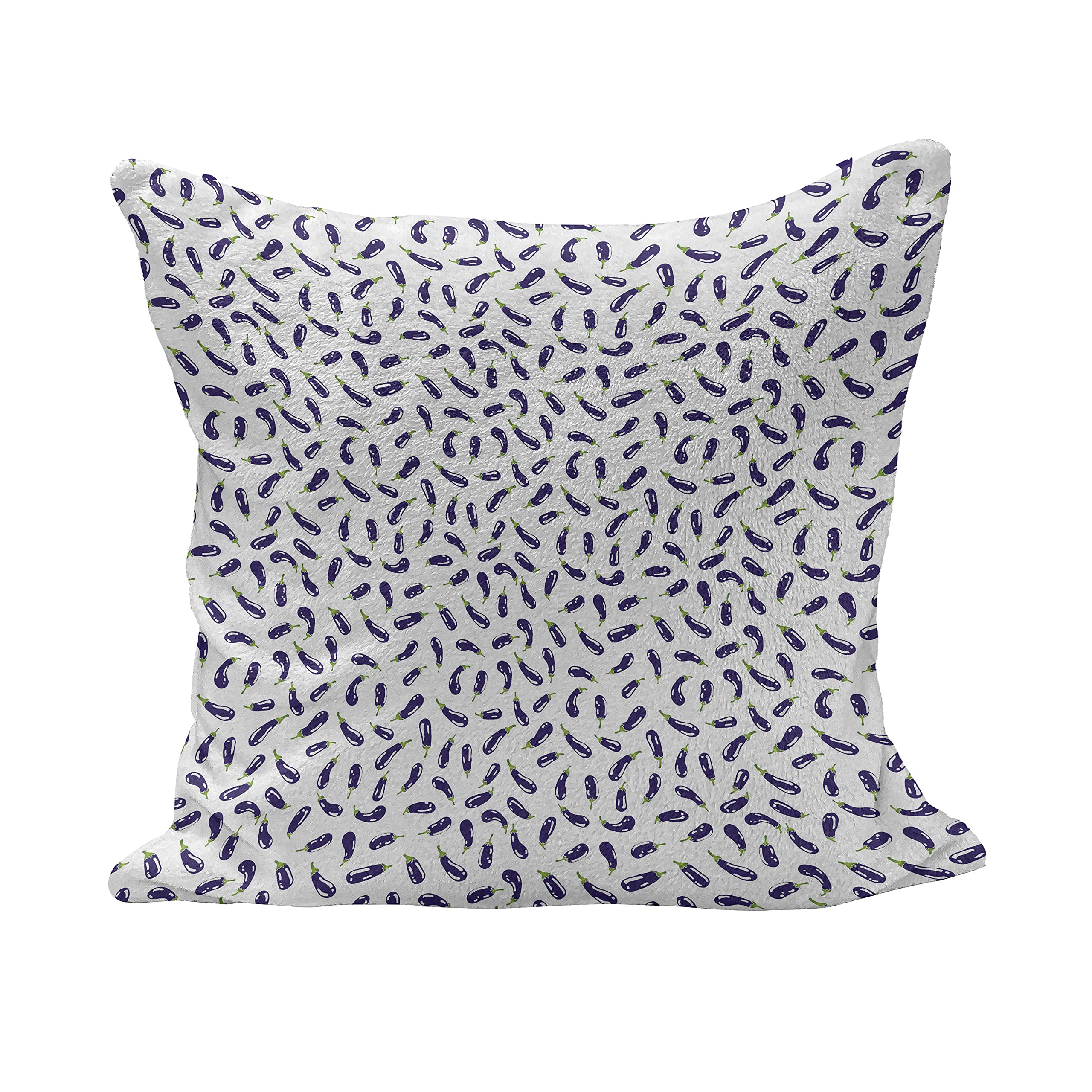 Ambesonne Eggplant Fluffy Pillow Cover 20x20 - Purple & White Cartoon Design for Home Decor & Living Room