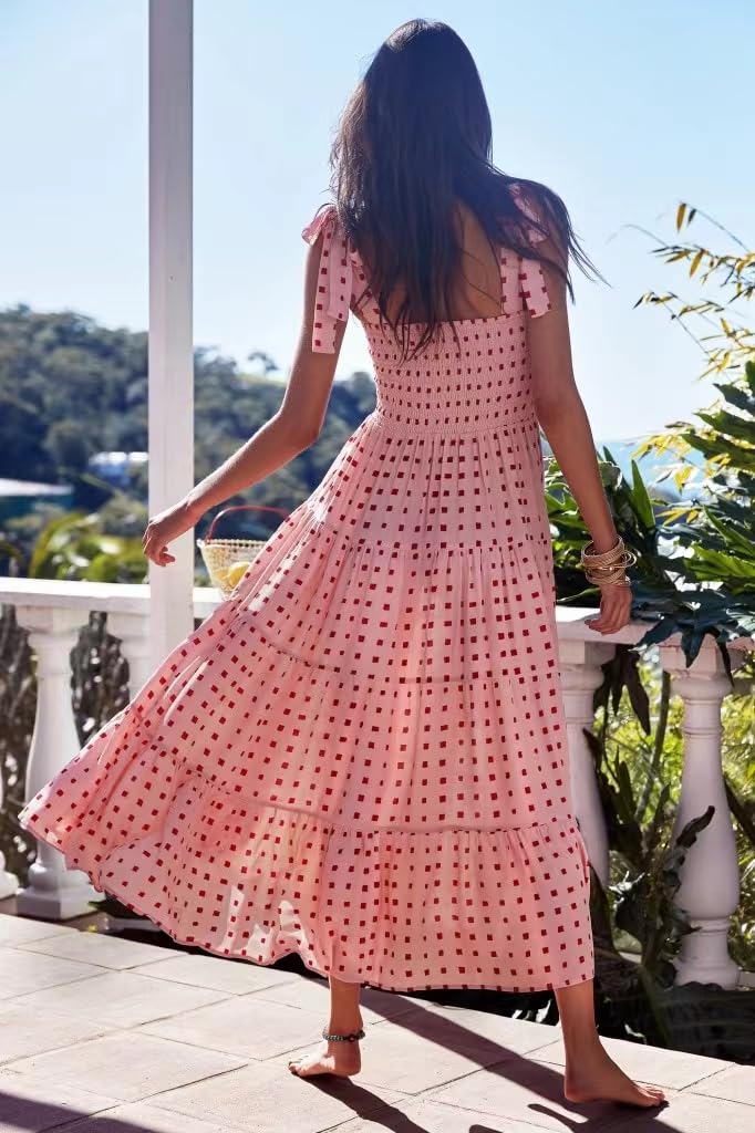 2024 Women's Floral Print Boho Maxi Dress - Spaghetti Straps, Ruffled A-Line Design for Beach Vacation, Summer Party & Casual Outings