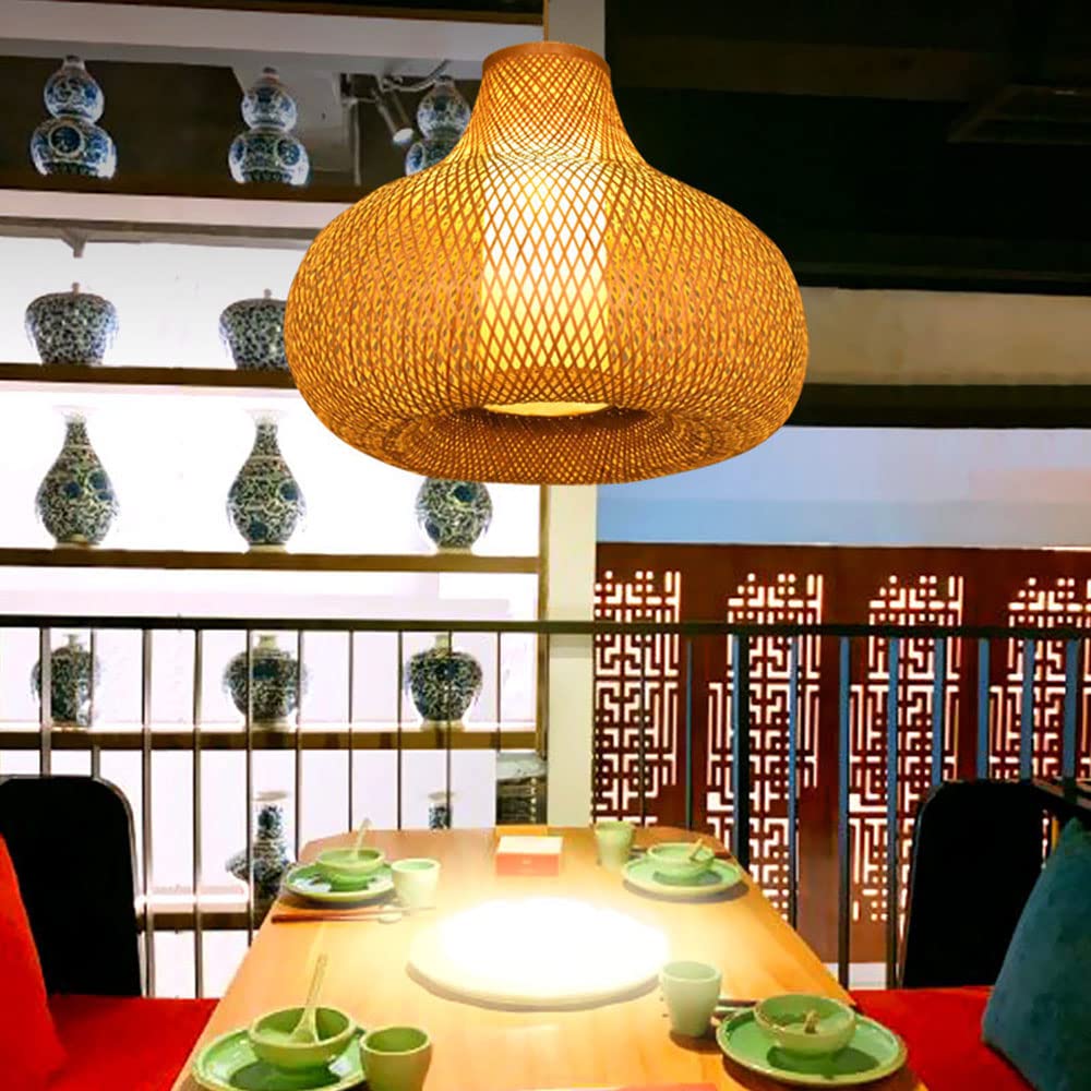 Handwoven Bamboo Pendant Light - Rustic Wicker Hanging Lamp with Adjustable Lampshade for Home, Hotel, Cafe & Restaurant Decor | Eco-Friendly Chandelier for Indoor & Outdoor Lighting