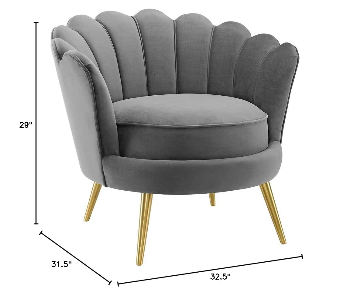 Modway Admire Scalloped Edge Performance Velvet Accent Lounge Arm Chair - Gray Velvet Upholstered Living Room Chair for Home Office, Bedroom & Reading Nook