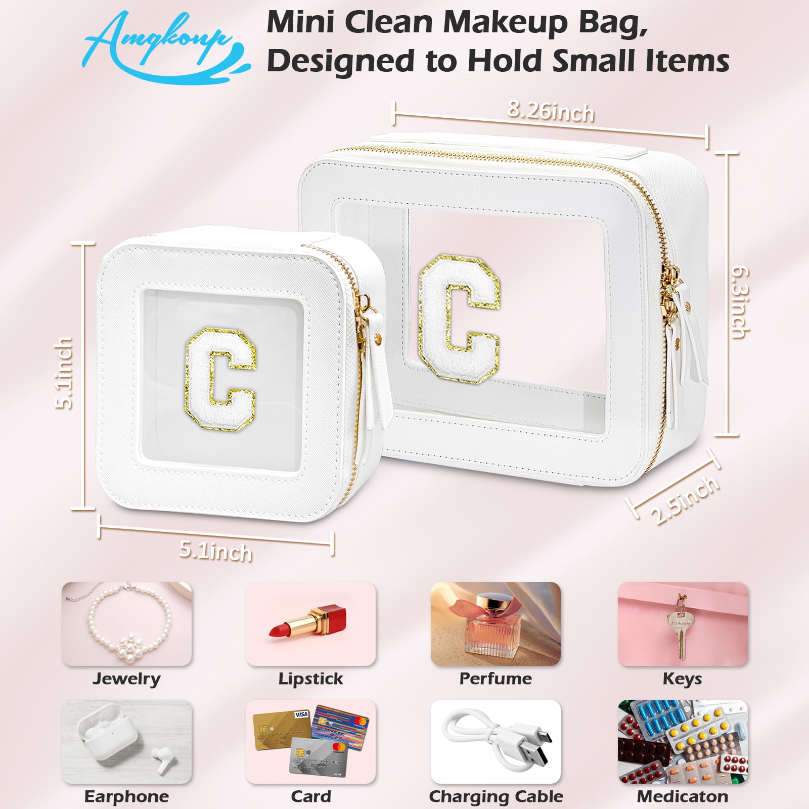 Clear Initial Makeup Bag Set - Travel Cosmetic Organizer with Handle, Transparent Leather Toiletry Bag, Portable Waterproof Storage Case for Women | Perfect for Travel, Gym, and Daily Makeup Organization