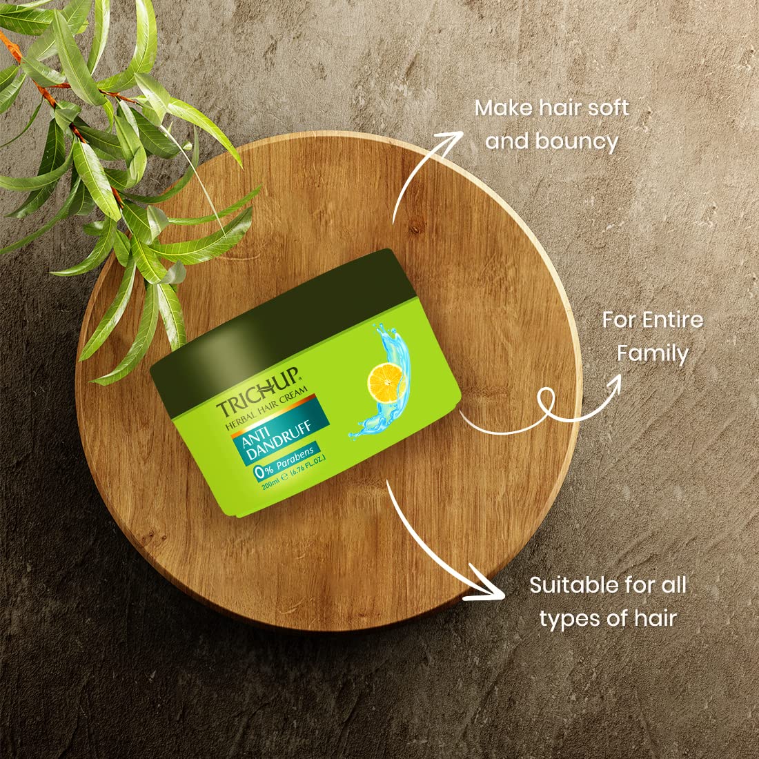 Trichup Anti-Dandruff Herbal Hair Cream with Neem, Rosemary, Lemon & Tea Tree Oil - Fights Dandruff & Soothes Itchy Scalp - 200ml for Dry, Flaky Scalp Care - Perfect for Daily Hair Treatment & Scalp Health